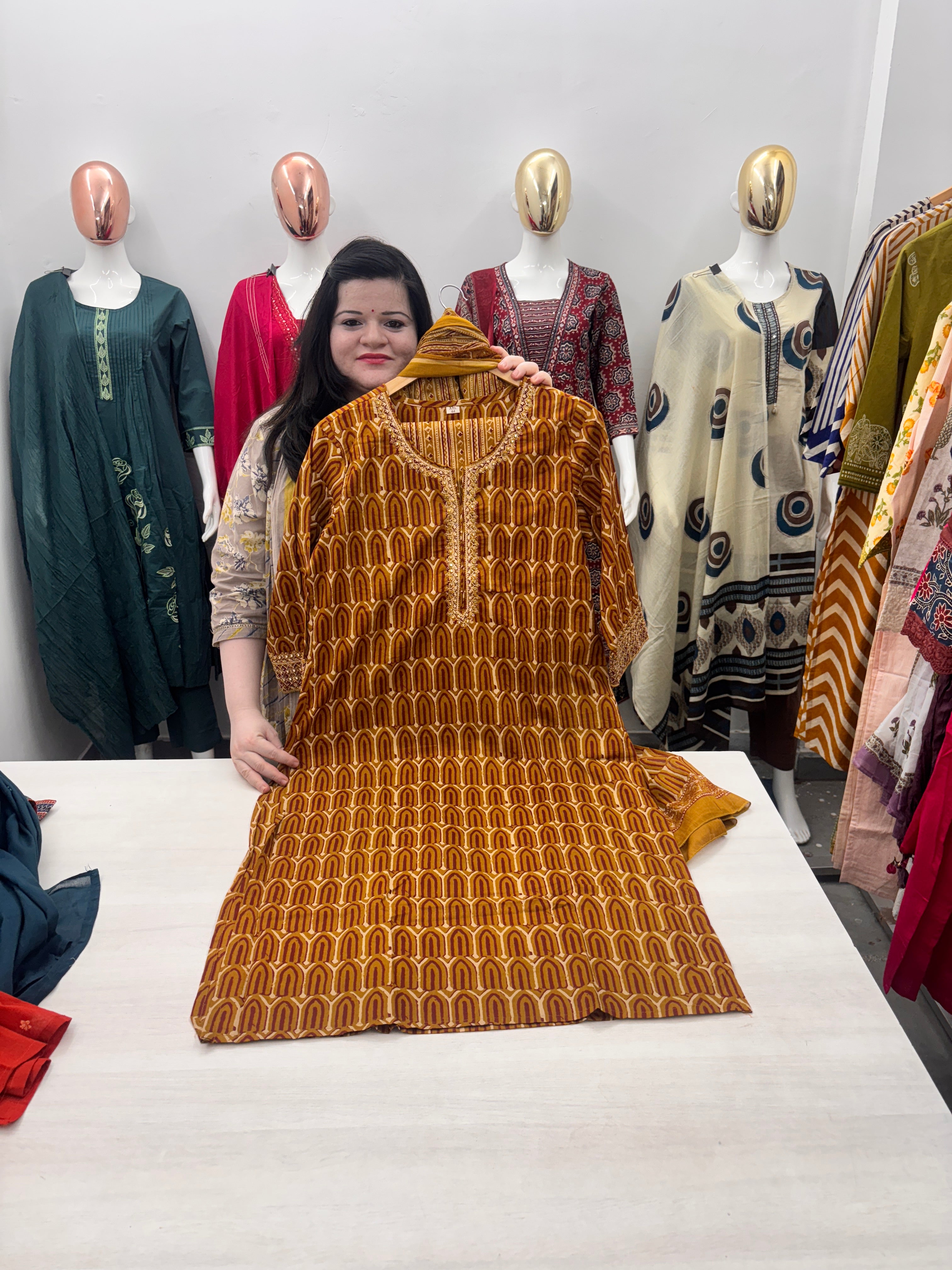 Ajrakh print Straight kurta with divider plazzo