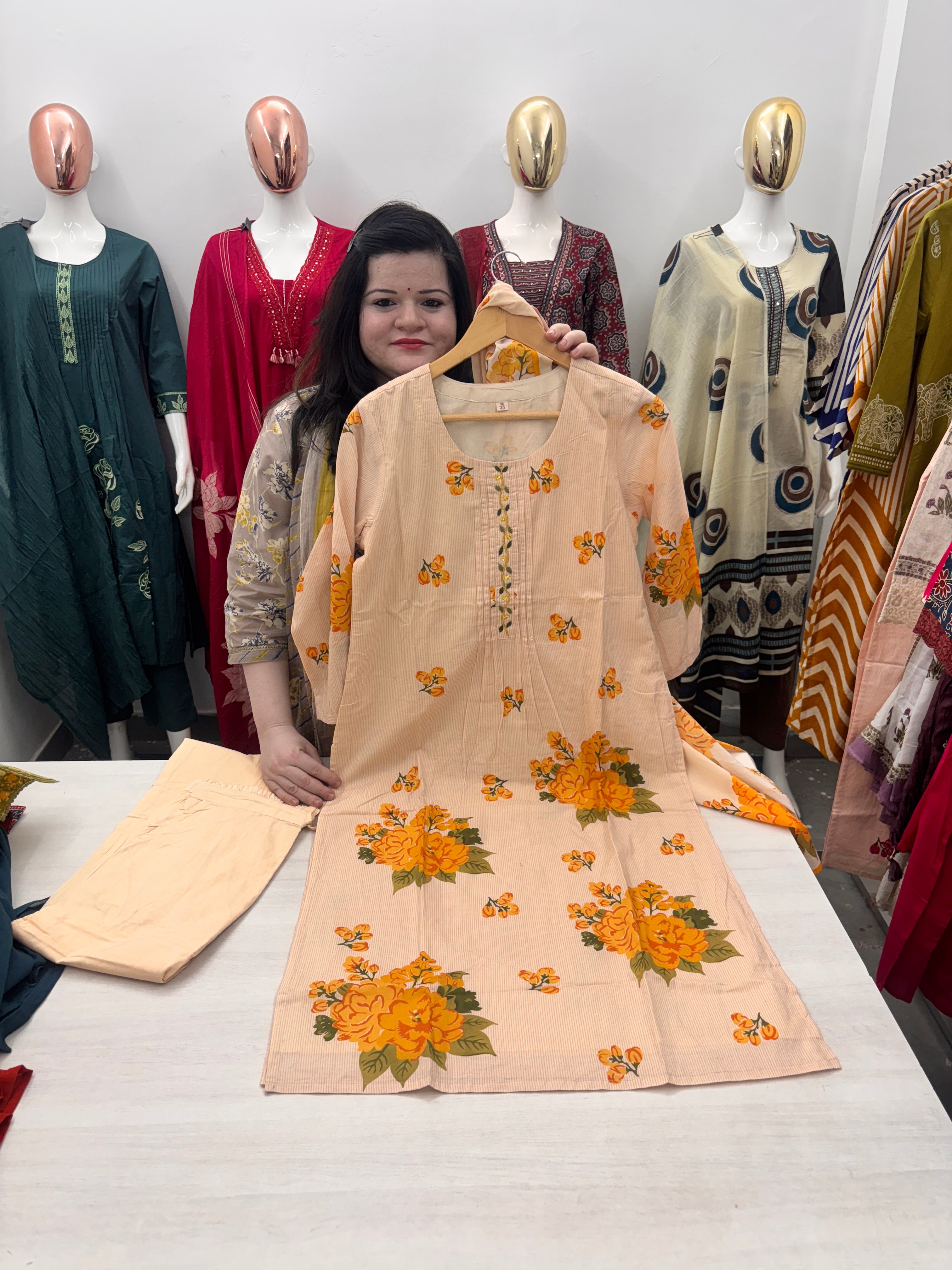 Cotton floral digital print suit with dupatta