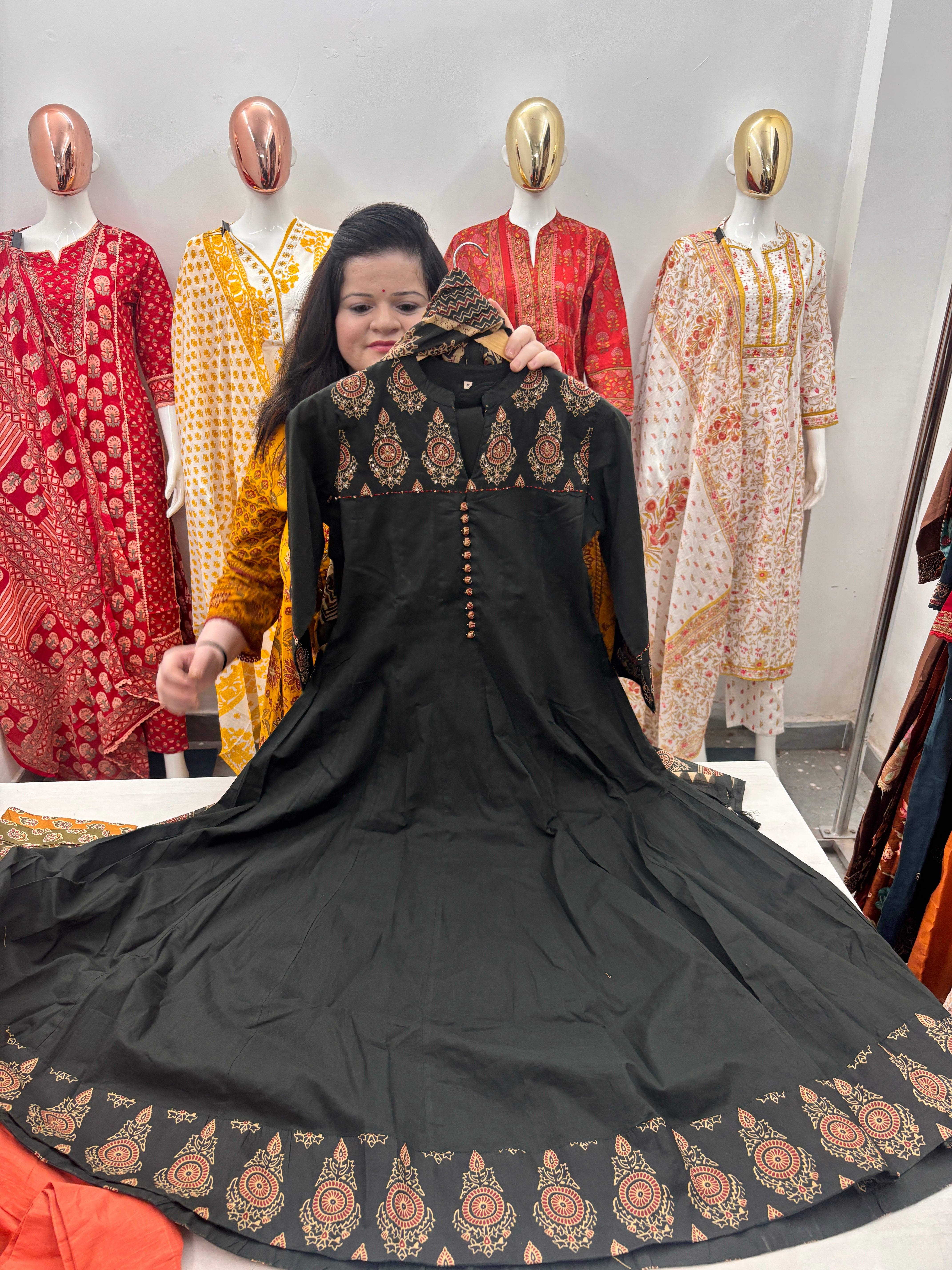 Cotton Anarkali Kurta set with handwork