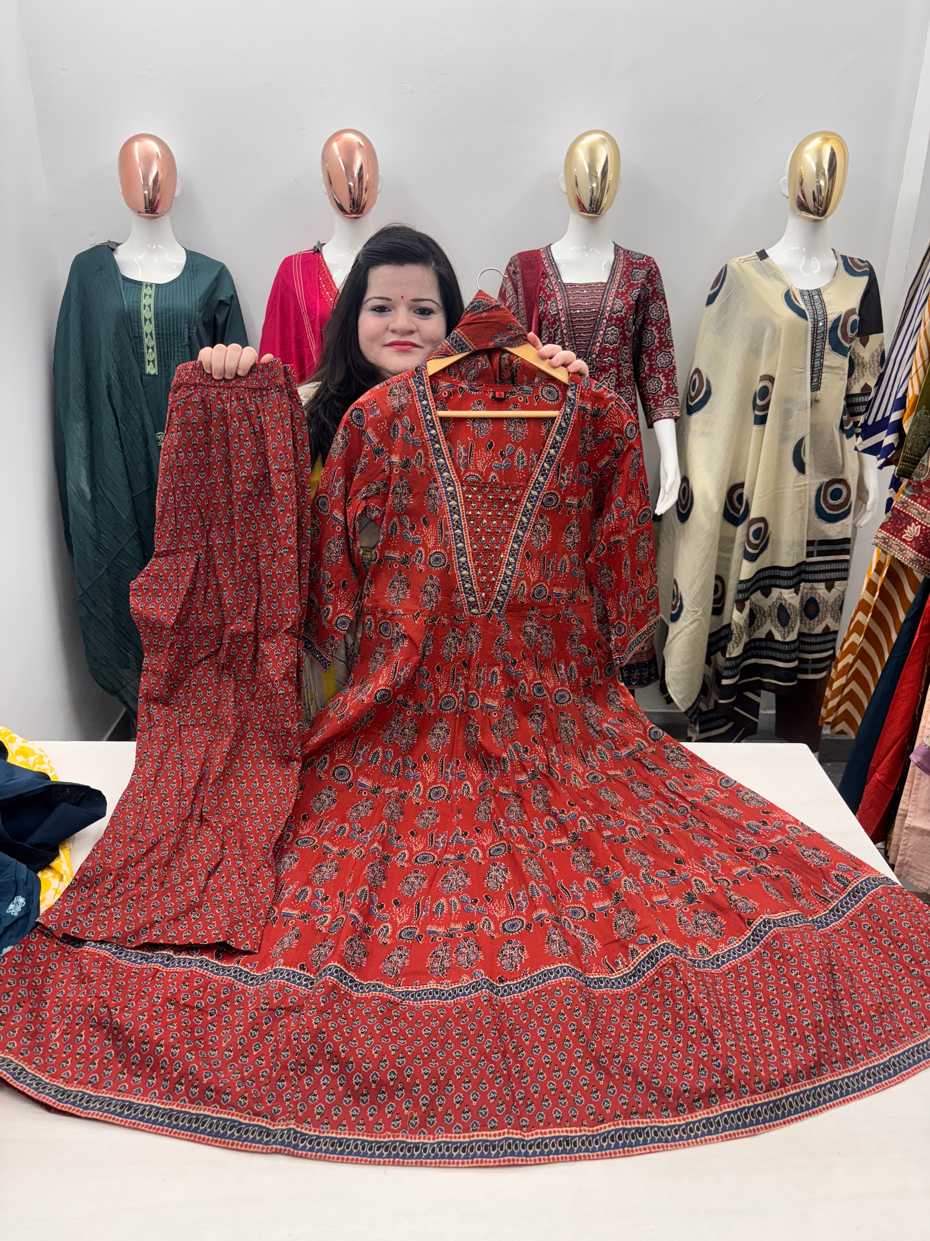 Ajrakh print anarkali with plazzo bottom