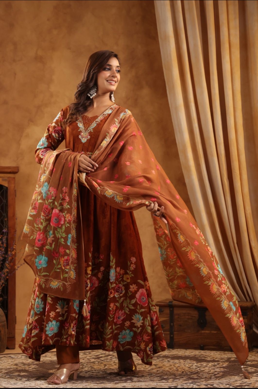 Mul Cotton Anarkali Kurta set with handwork