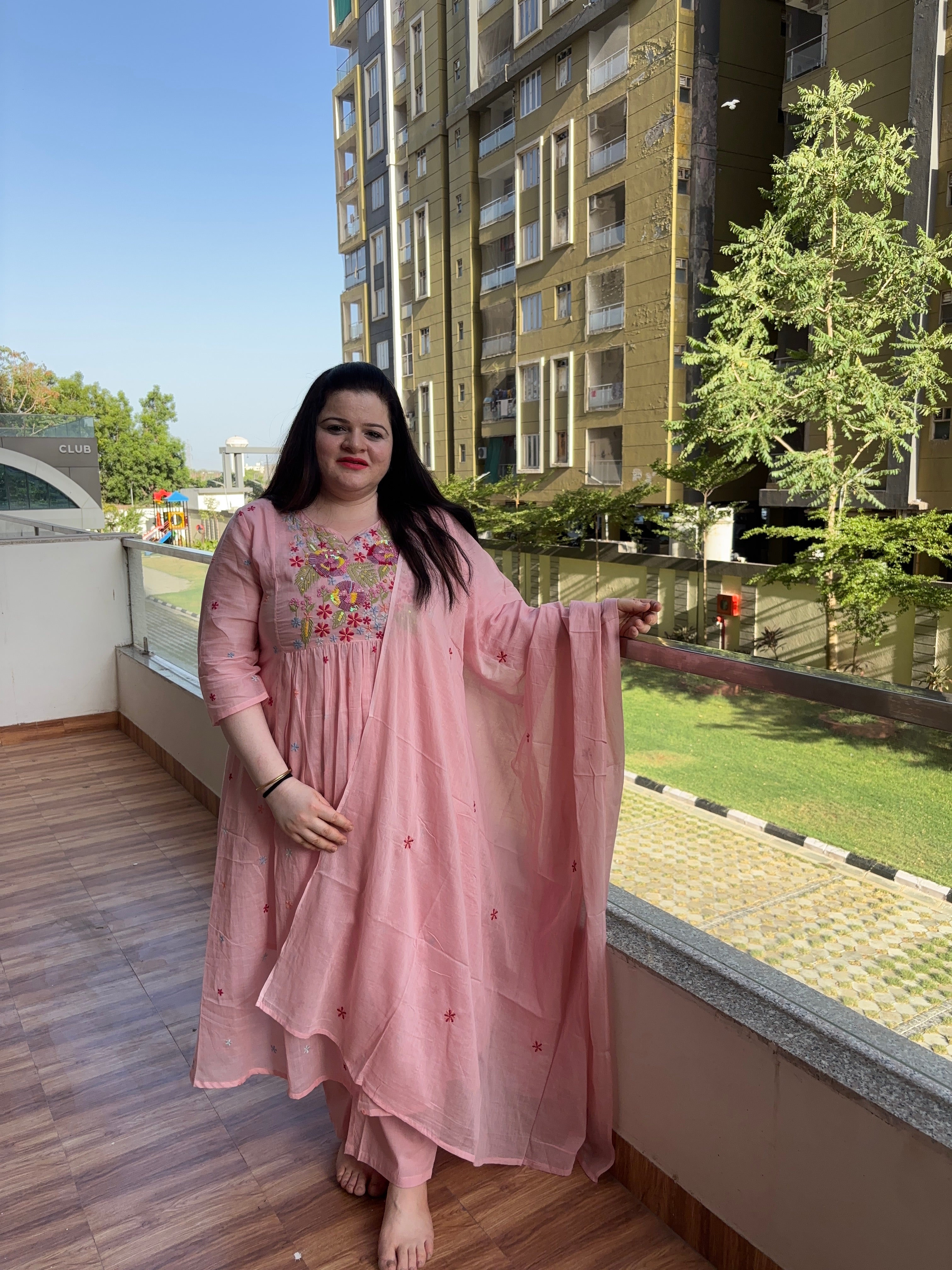 Women Pink Embroidered Kurta Palazzo Dupatta Set | Floral Embroidery 3 Piece Ethnic Suit Set for Women | Festive & Party Wear