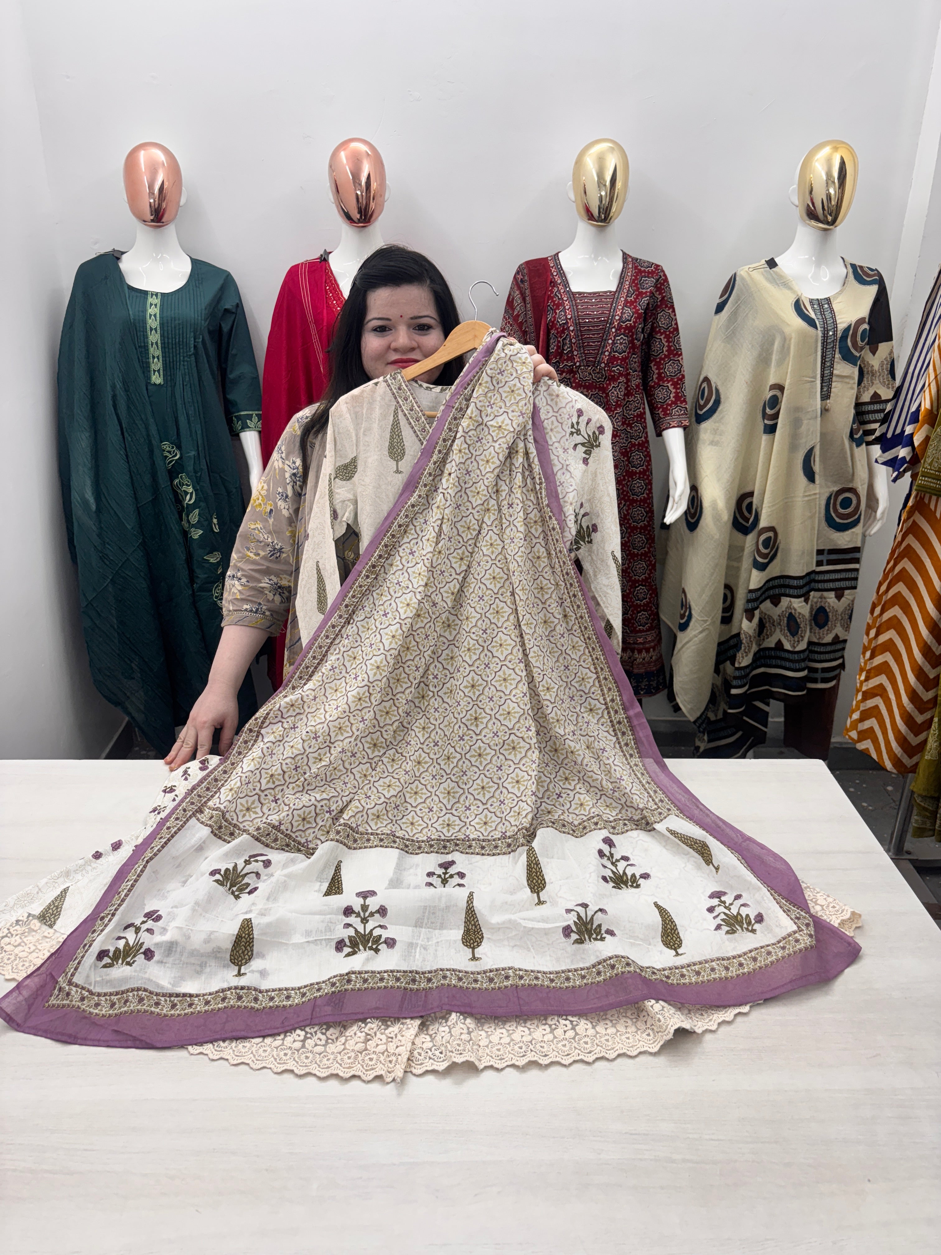 Angrakha Anarkali with full sleeves, straight pant & dupatta