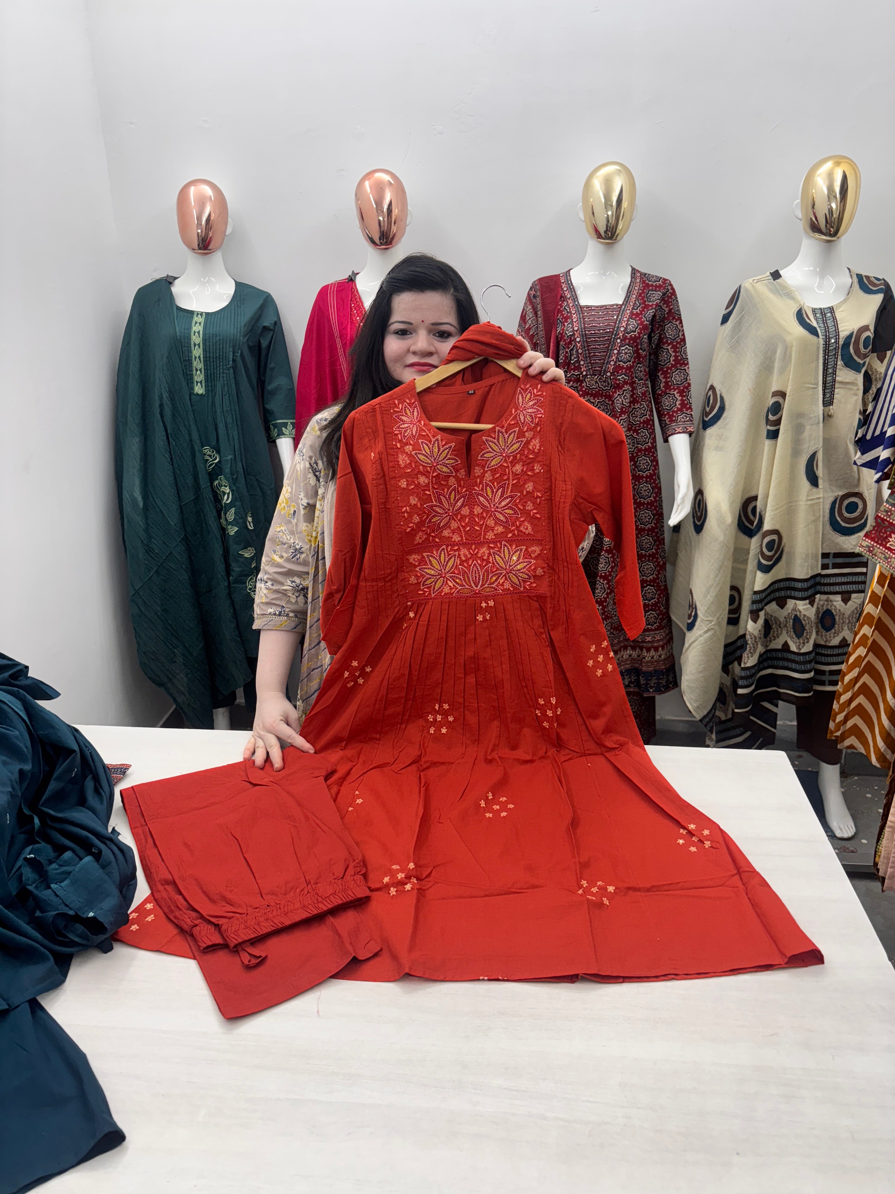 Heavy cotton embroidery dupatta set