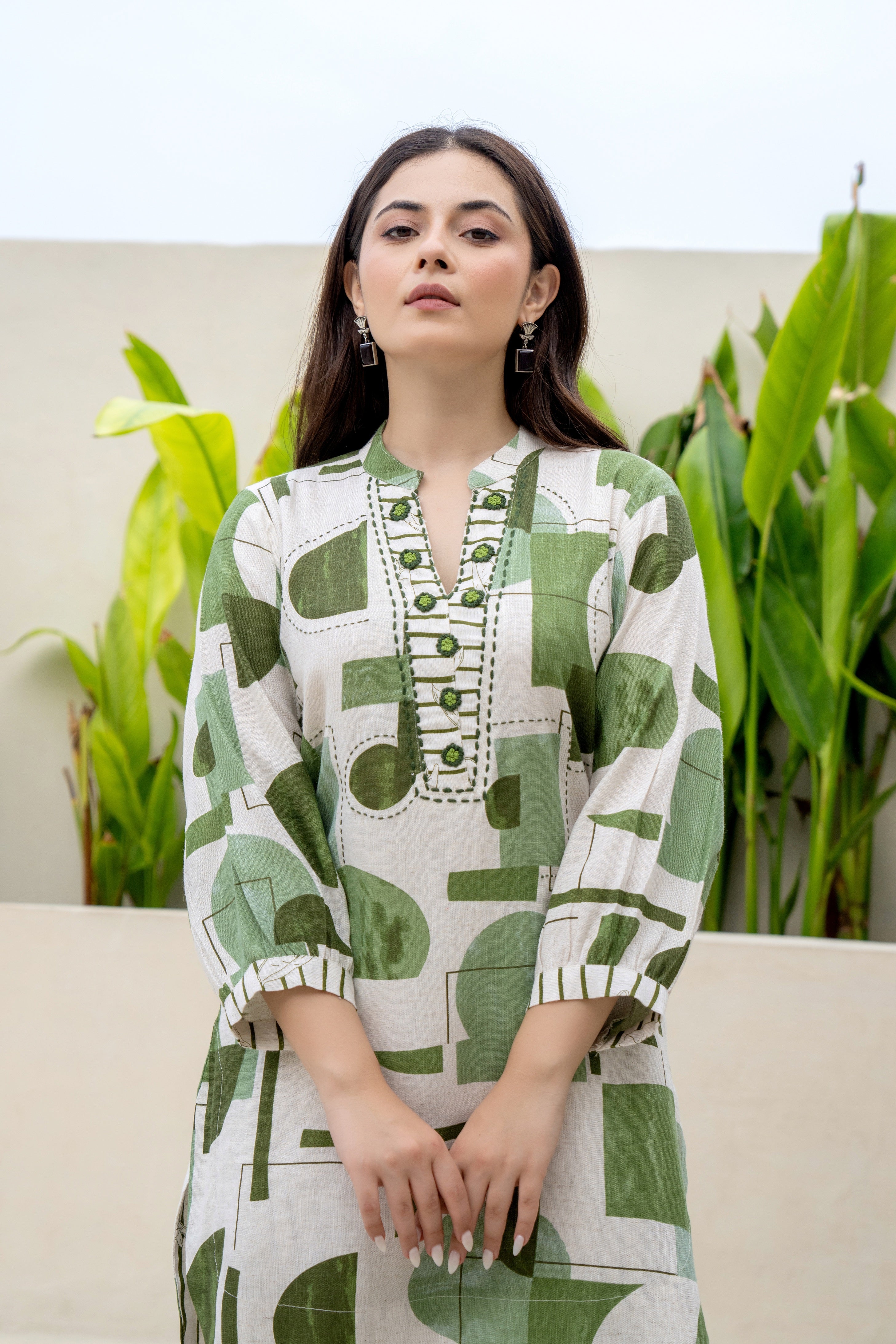 Green Abstract Printed Cotton Kurti Pant Co-ord Set for Women | Premium Summer Ethnic Wear | Straight Kurta with Printed Pants