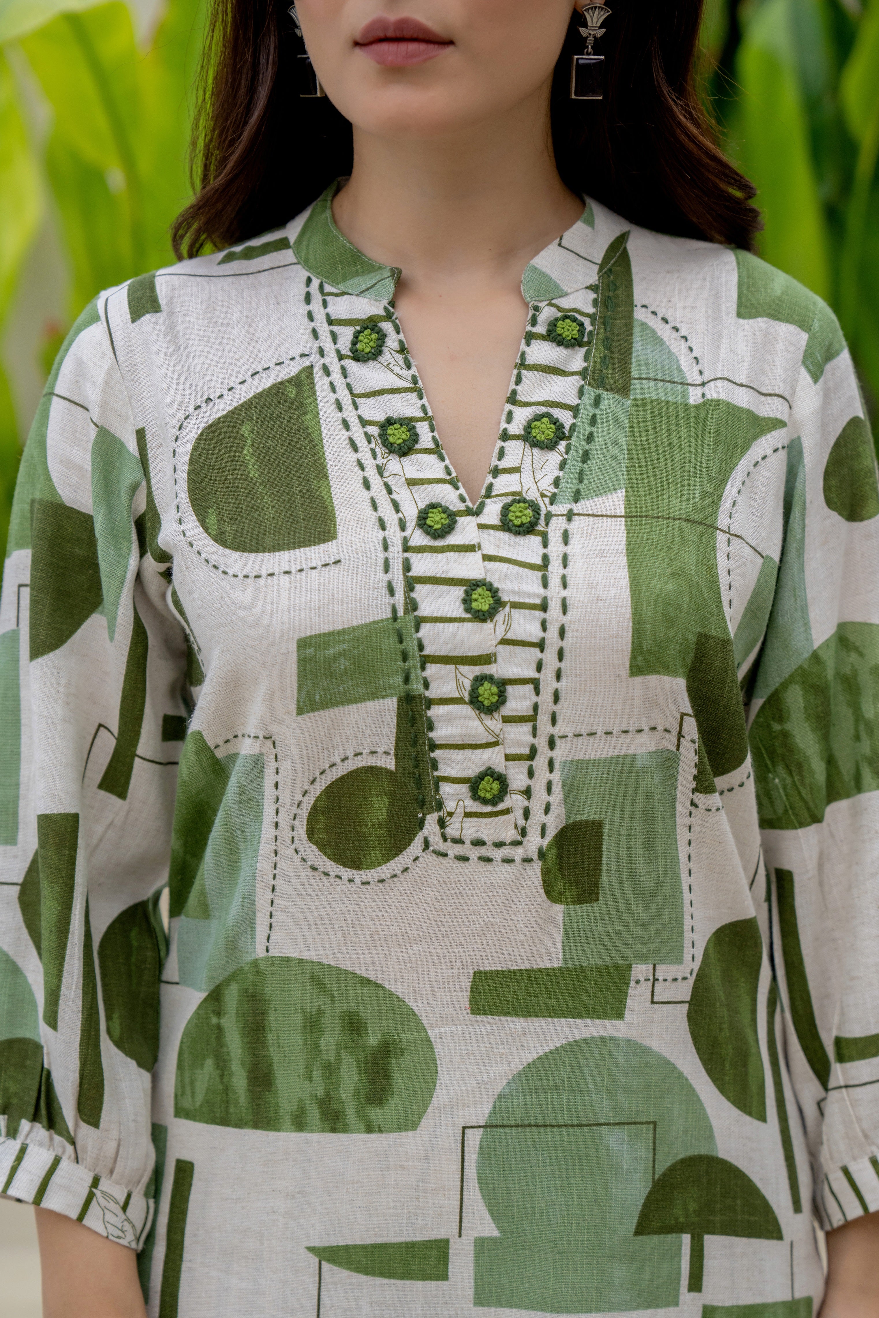 Green Abstract Printed Cotton Kurti Pant Co-ord Set for Women | Premium Summer Ethnic Wear | Straight Kurta with Printed Pants