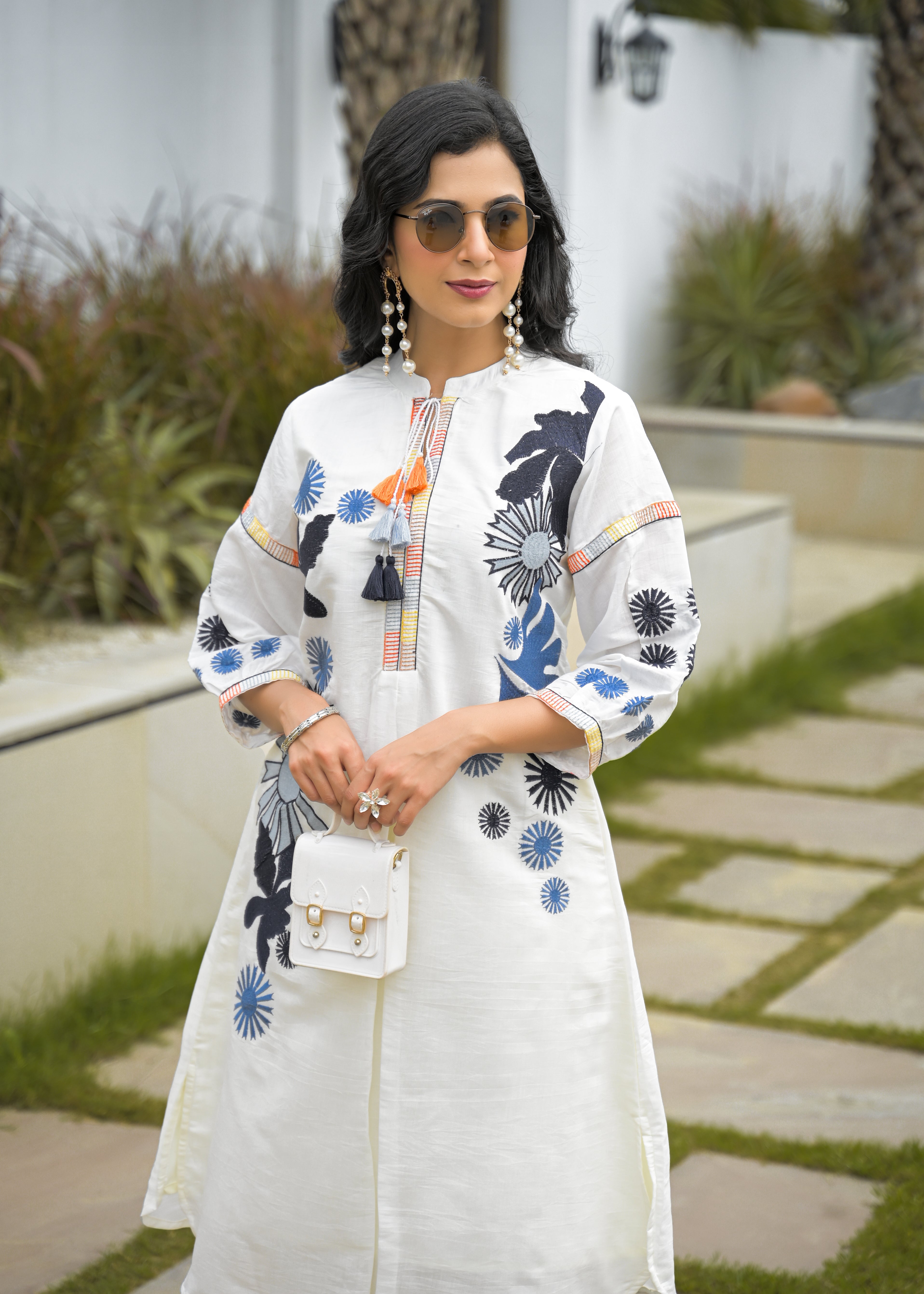 Ivory Floral Printed Cotton silk Kurta Set with Palazzo – Elegant Women’s Ethnic Wear Co-Ord Set