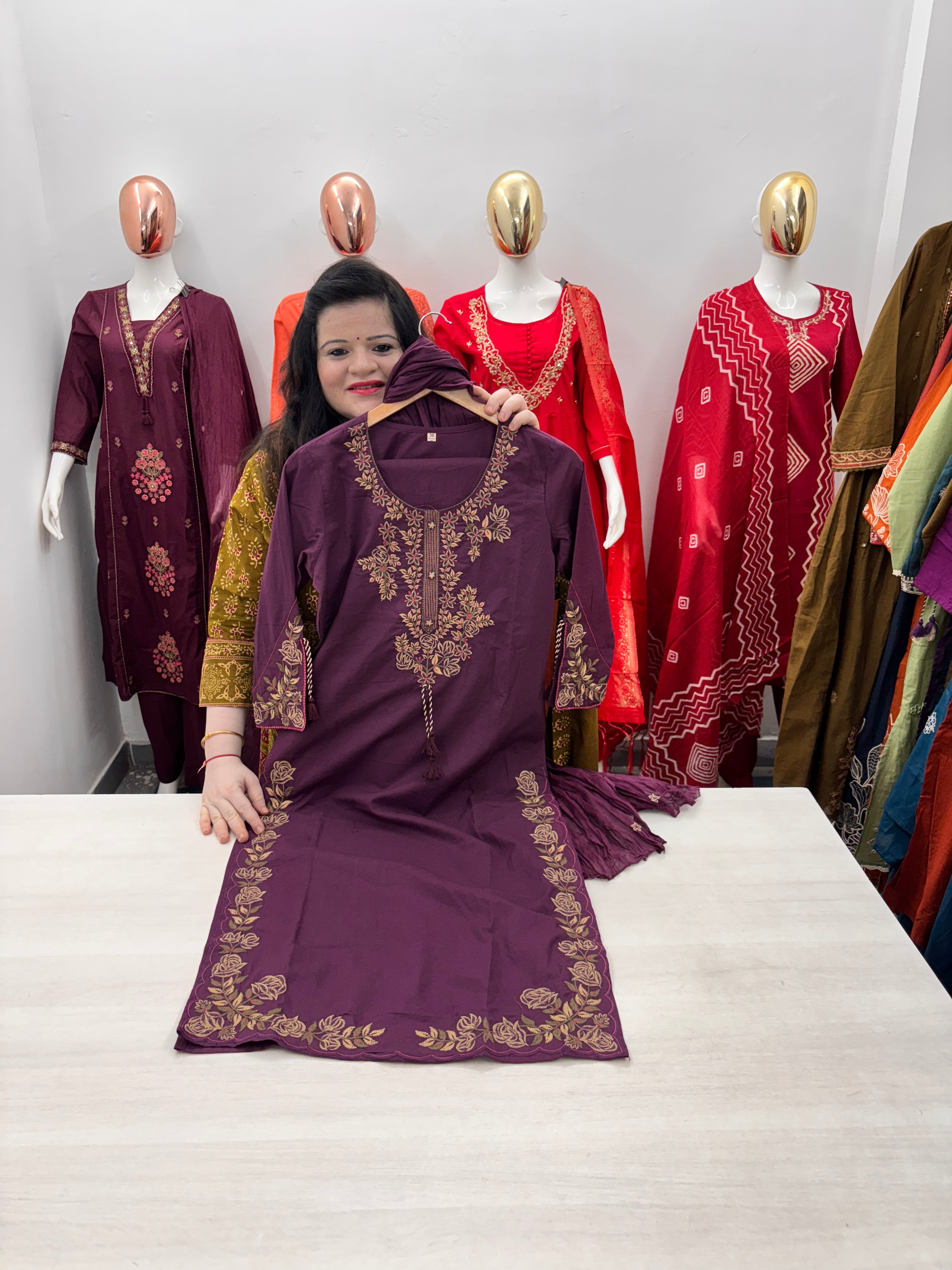 Straight Cotton dupatta set