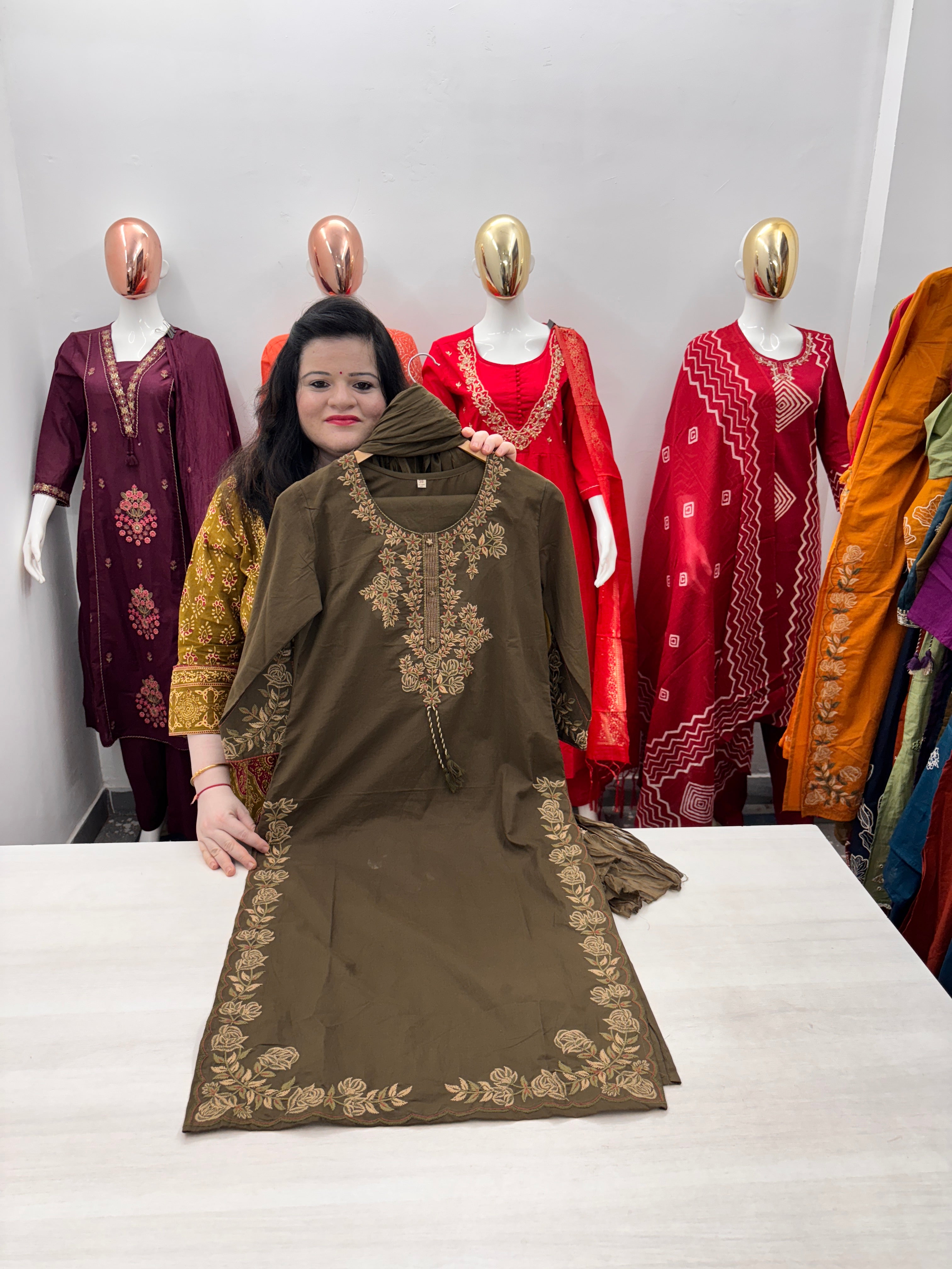 Straight Cotton dupatta set