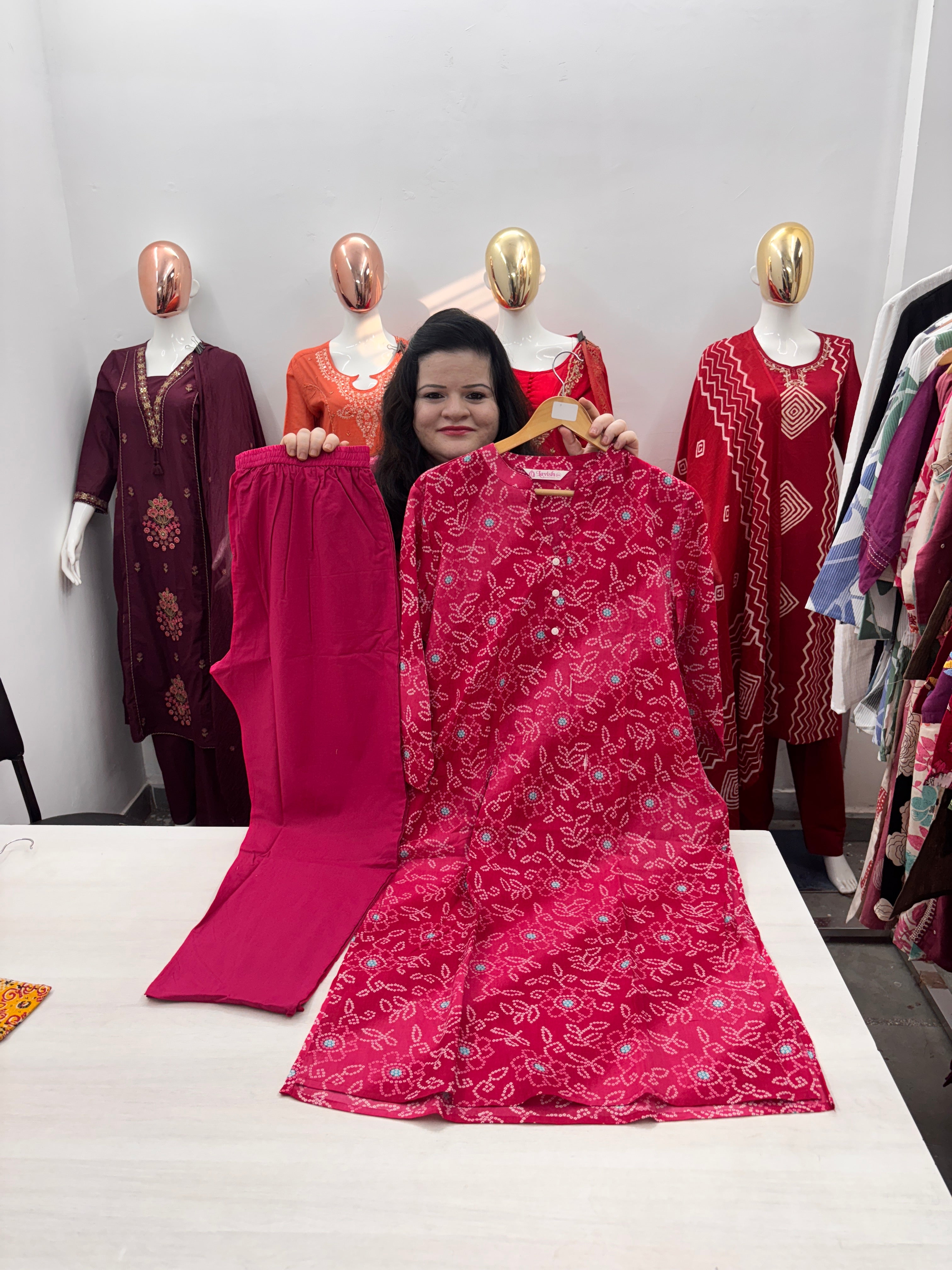 Cotton bandhej print pink coord set