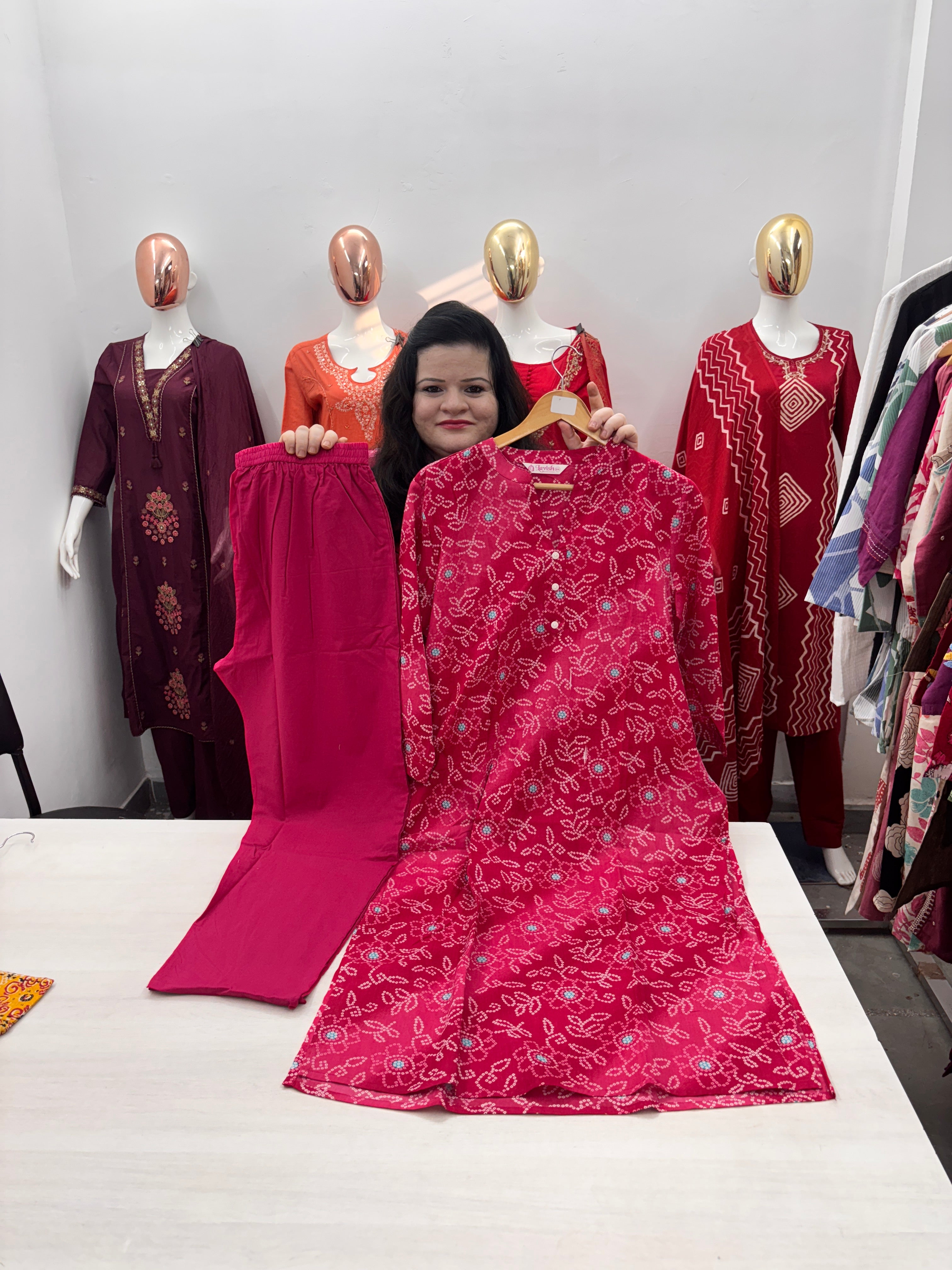 Cotton bandhej print pink coord set