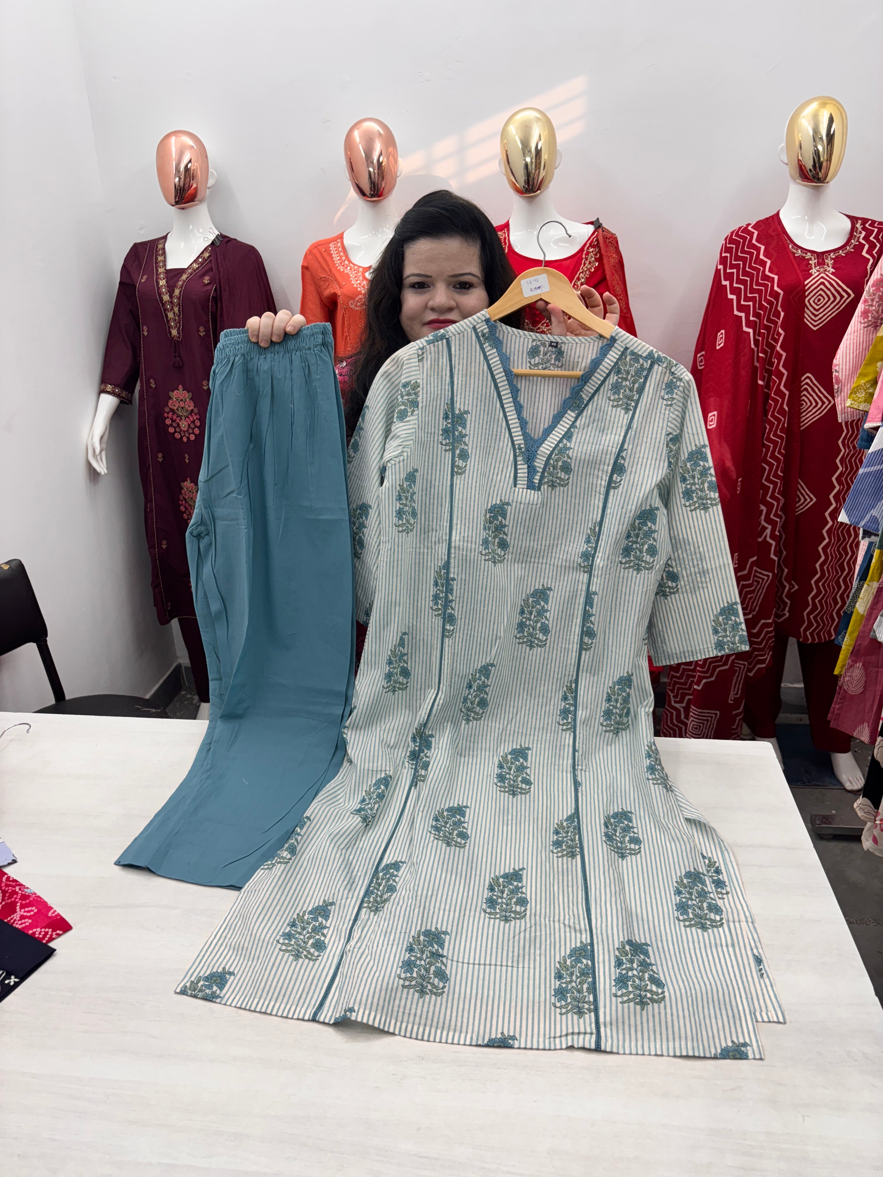 Long Kurta cambric cotton coord set