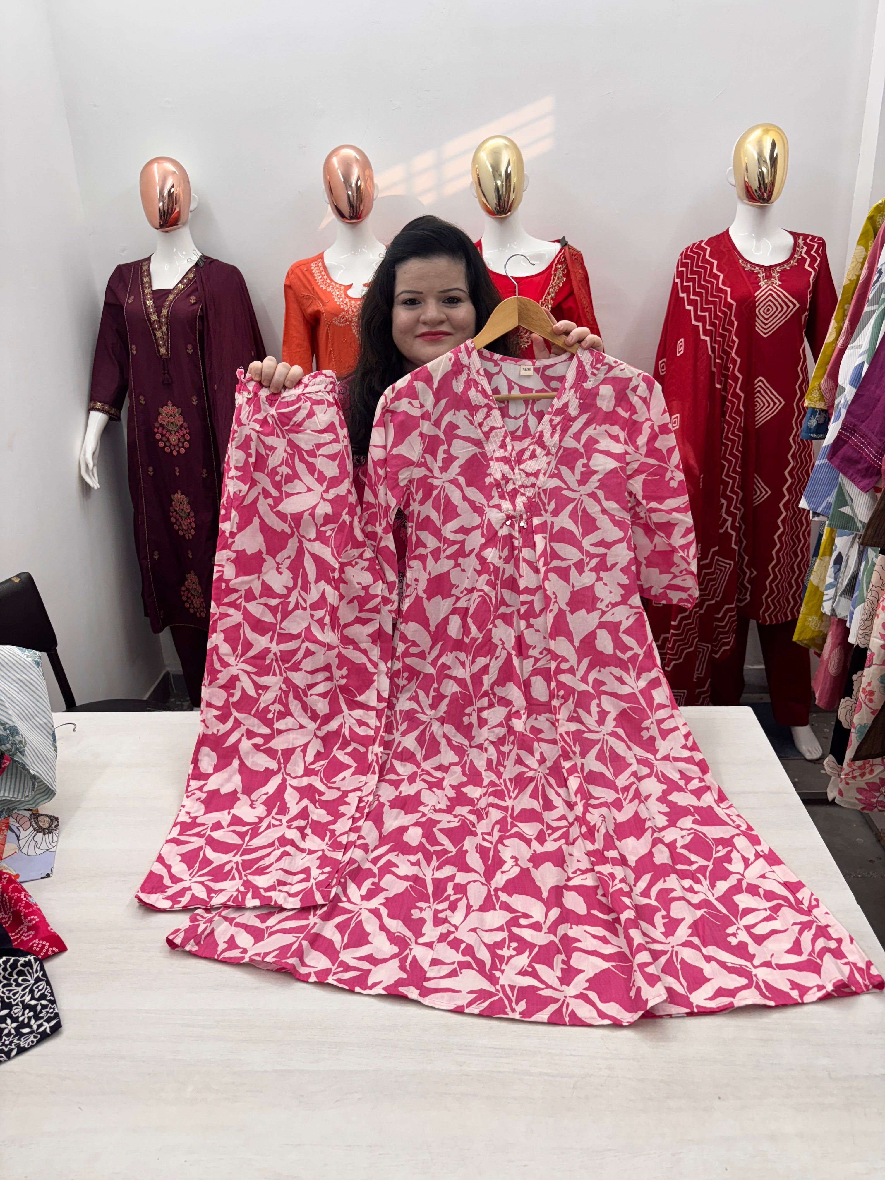 cambric cotton coord set with thread work in front