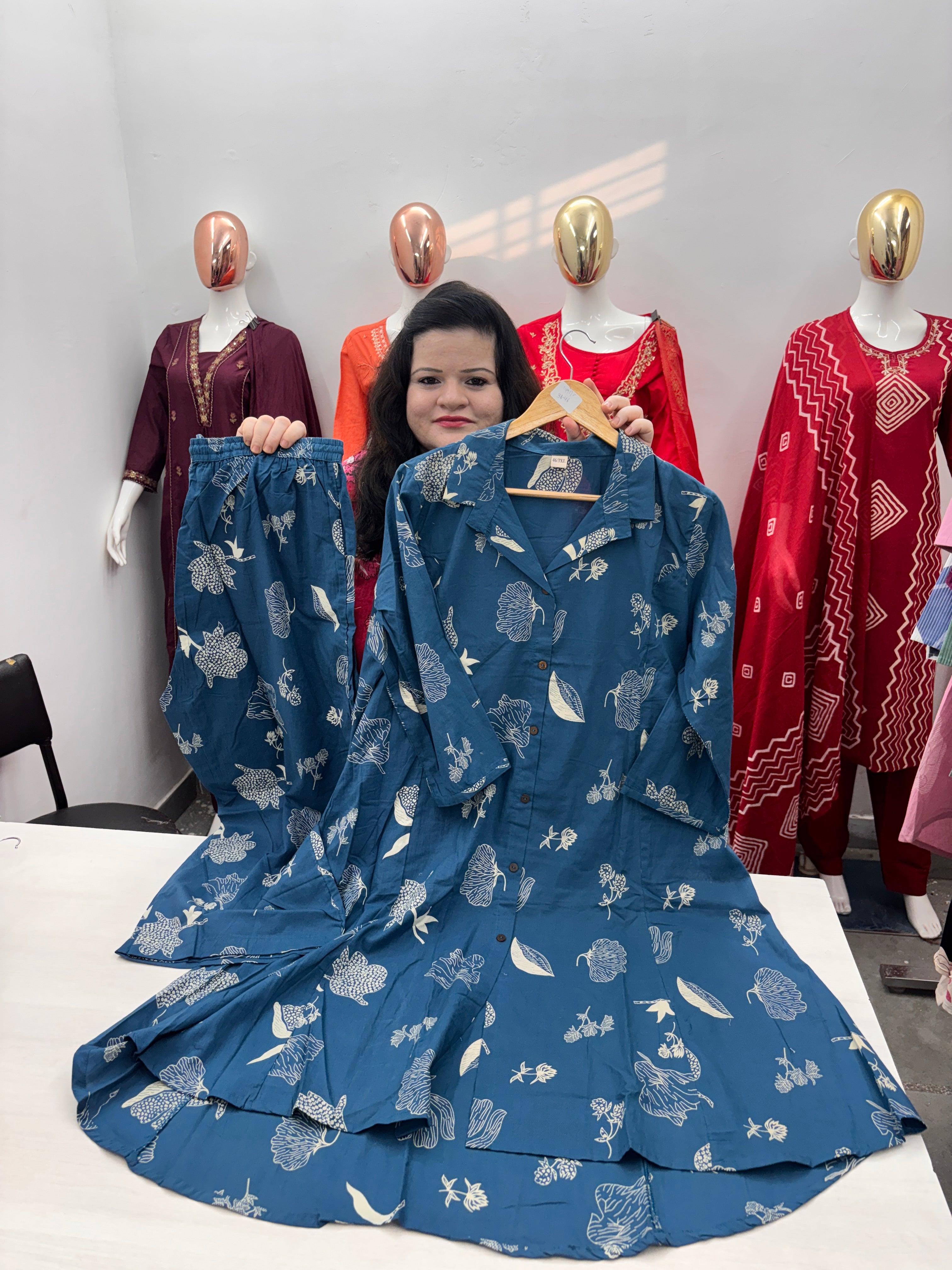 cambric cotton coord set with shirt collar neck