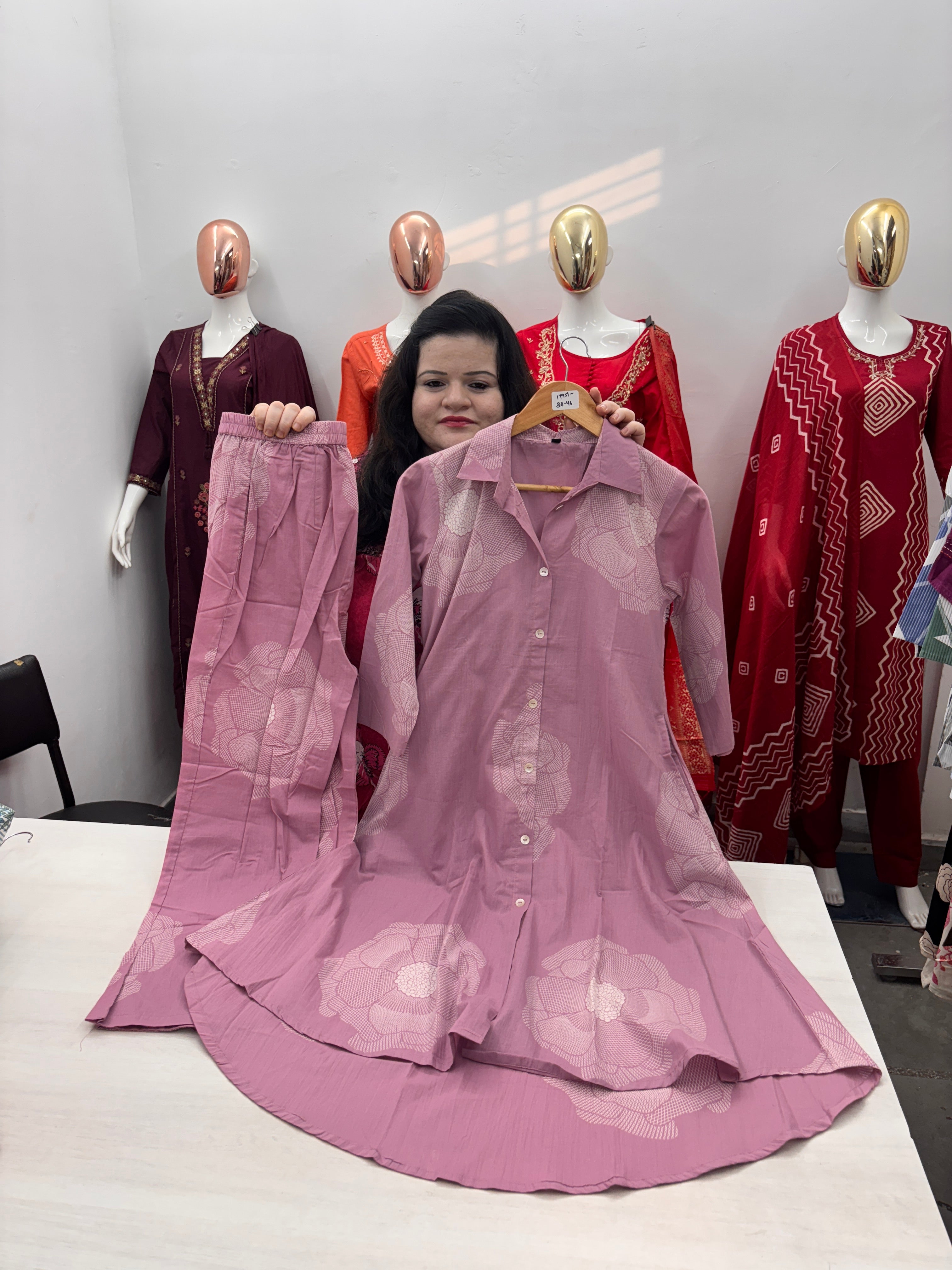 Regular collar neck cotton coord set