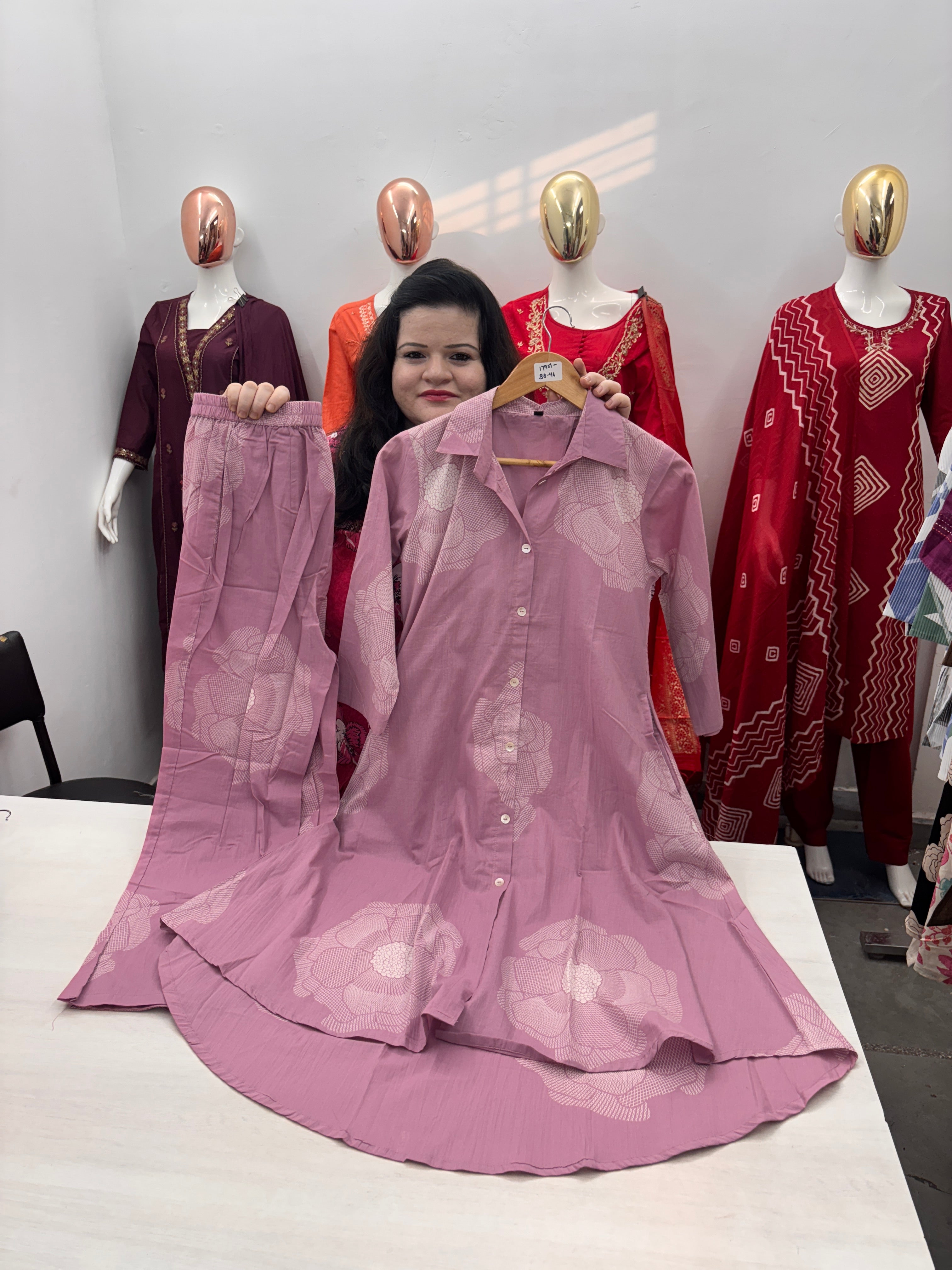 Regular collar neck cotton coord set