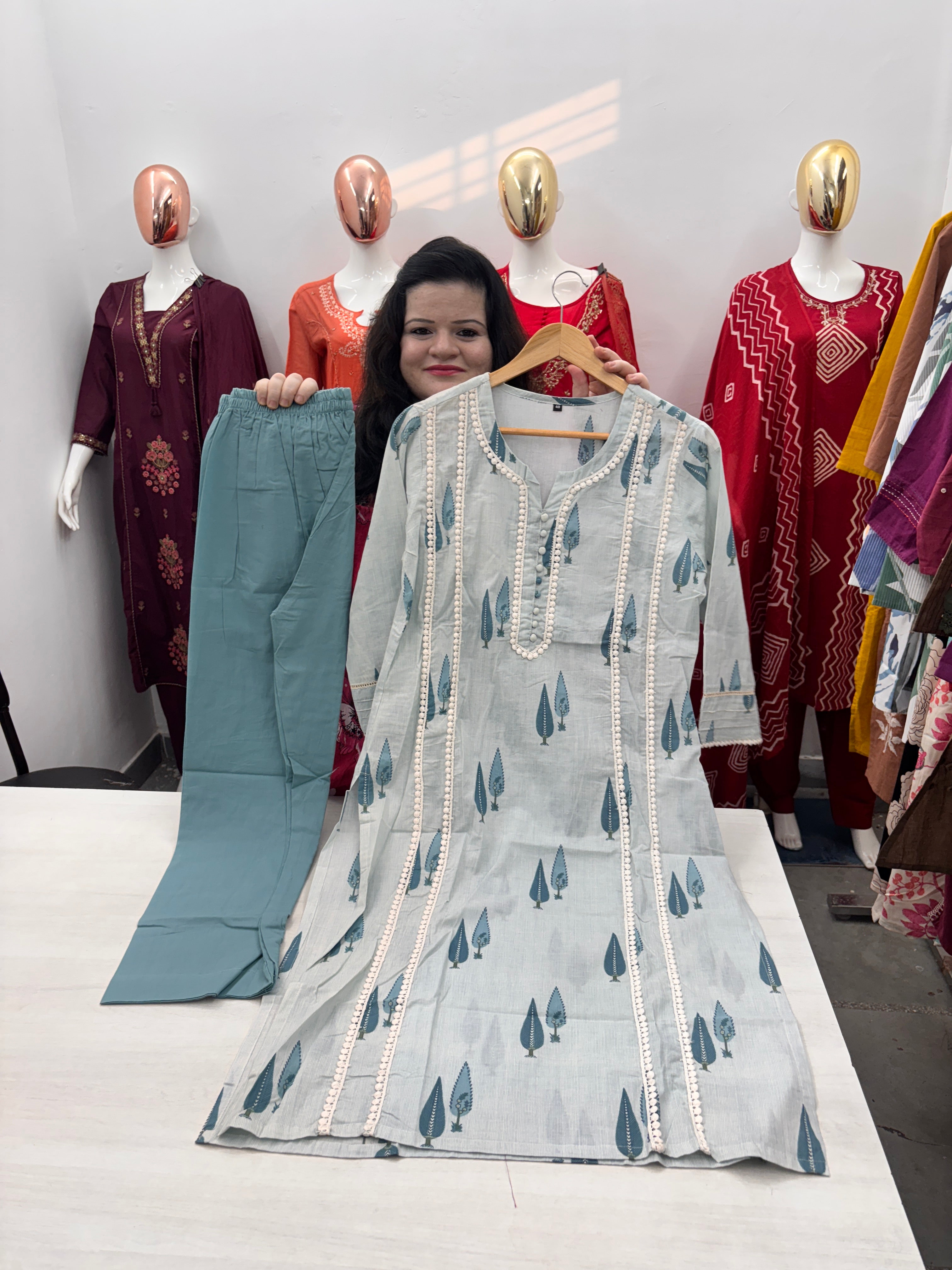 Round neck cotton coord set