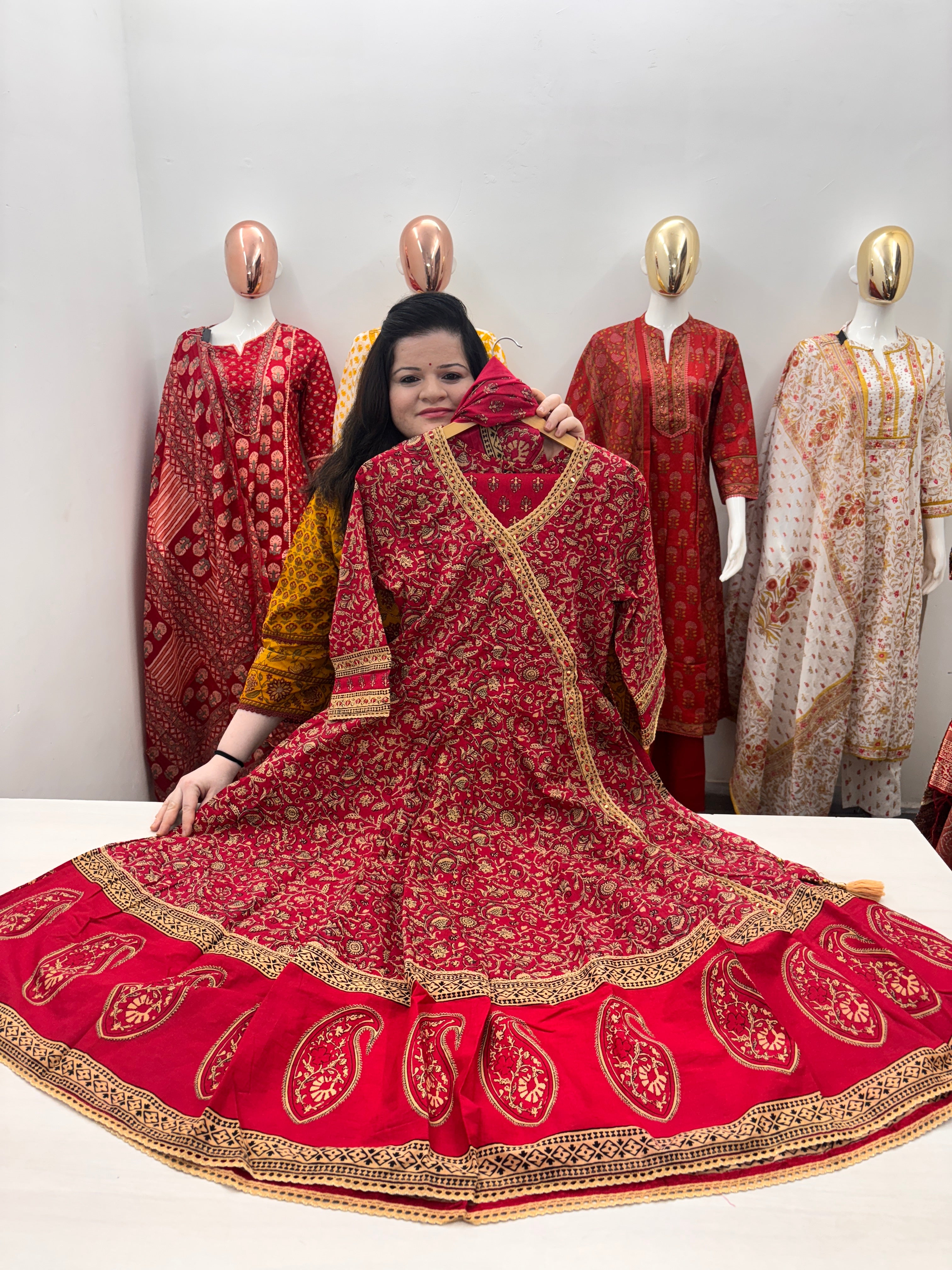 Cotton Anarkali Kurta set with handwork