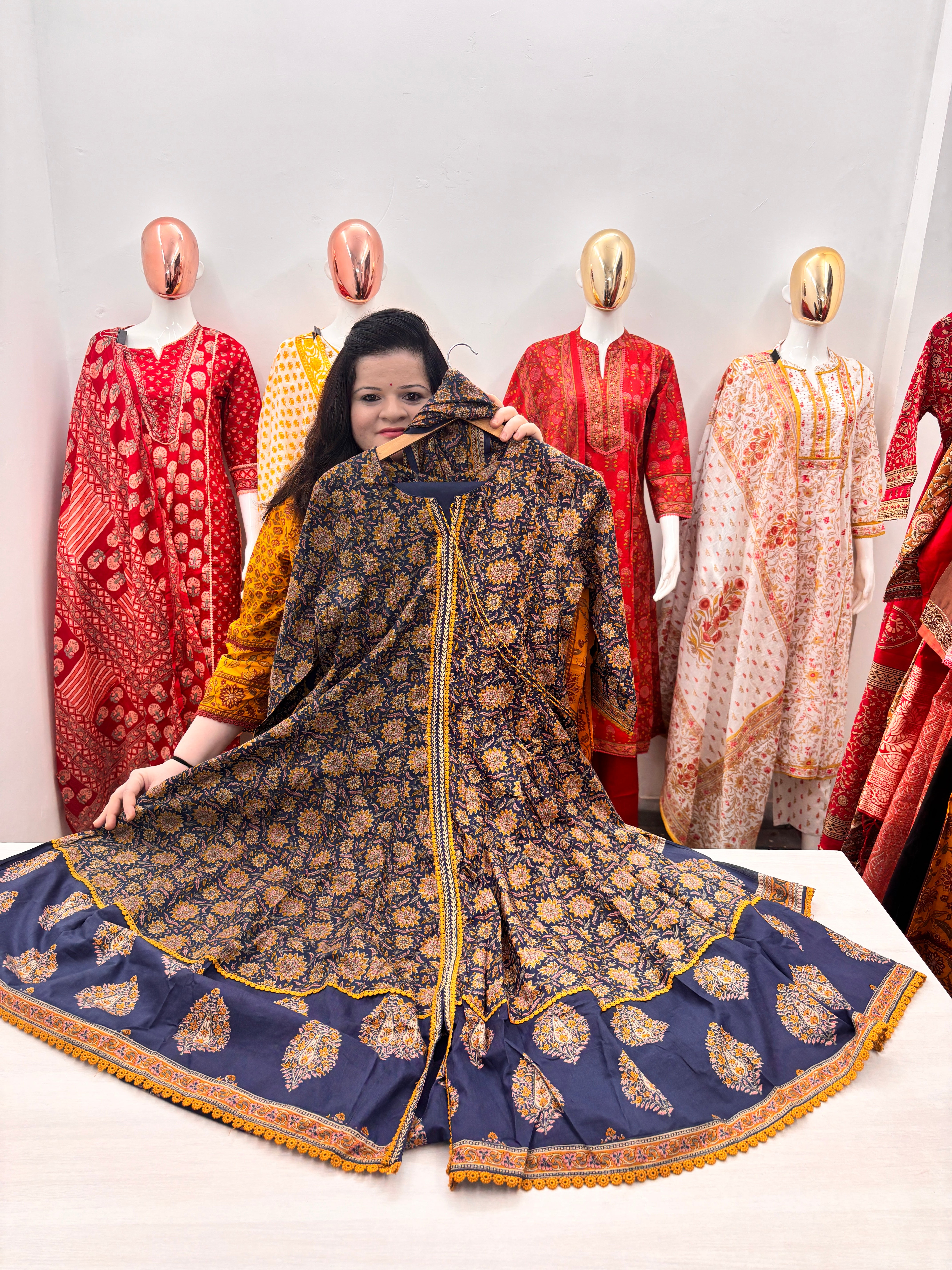 Cotton Anarkali Kurta set with handwork