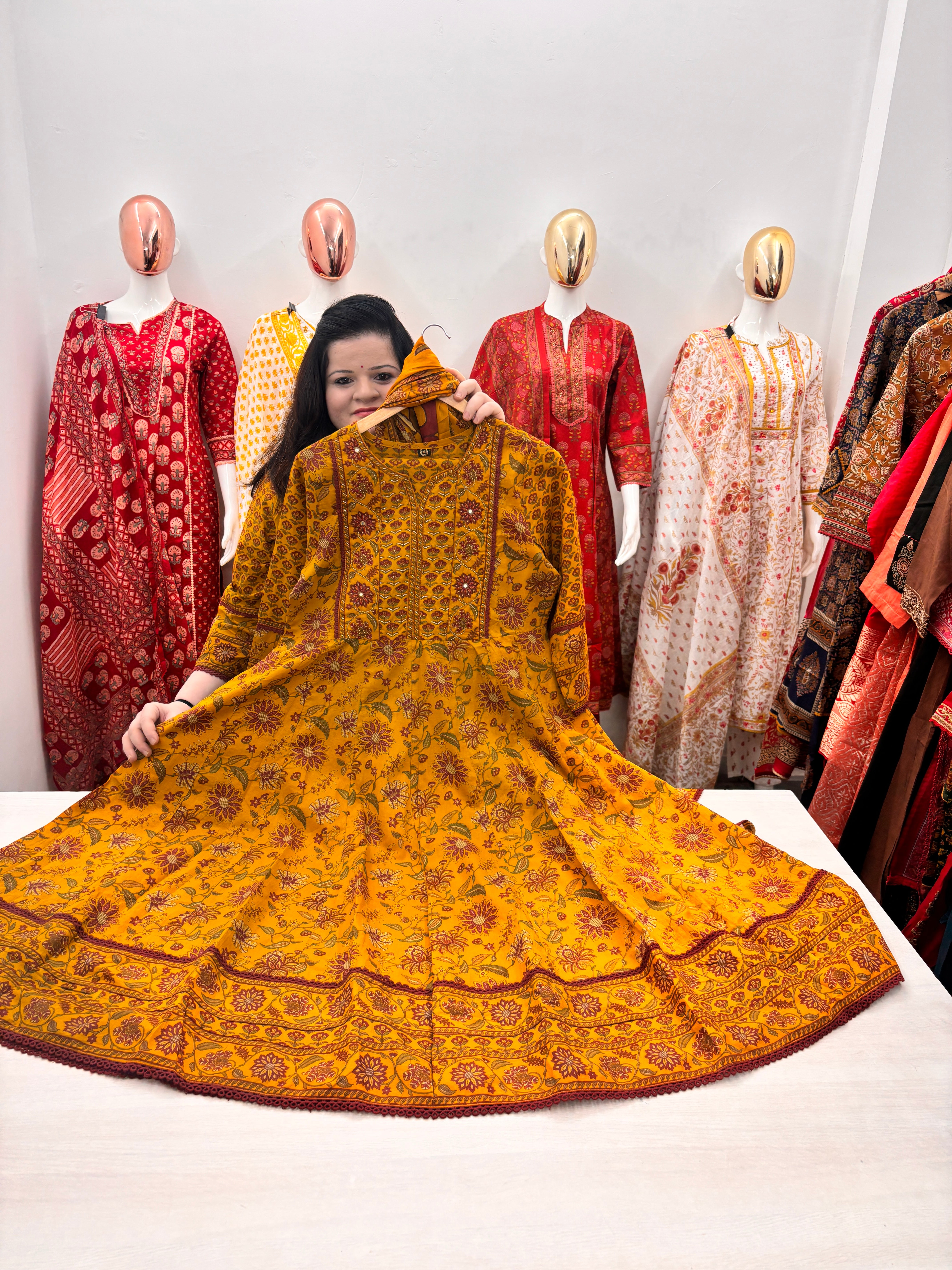 Cotton Anarkali Kurta set with handwork