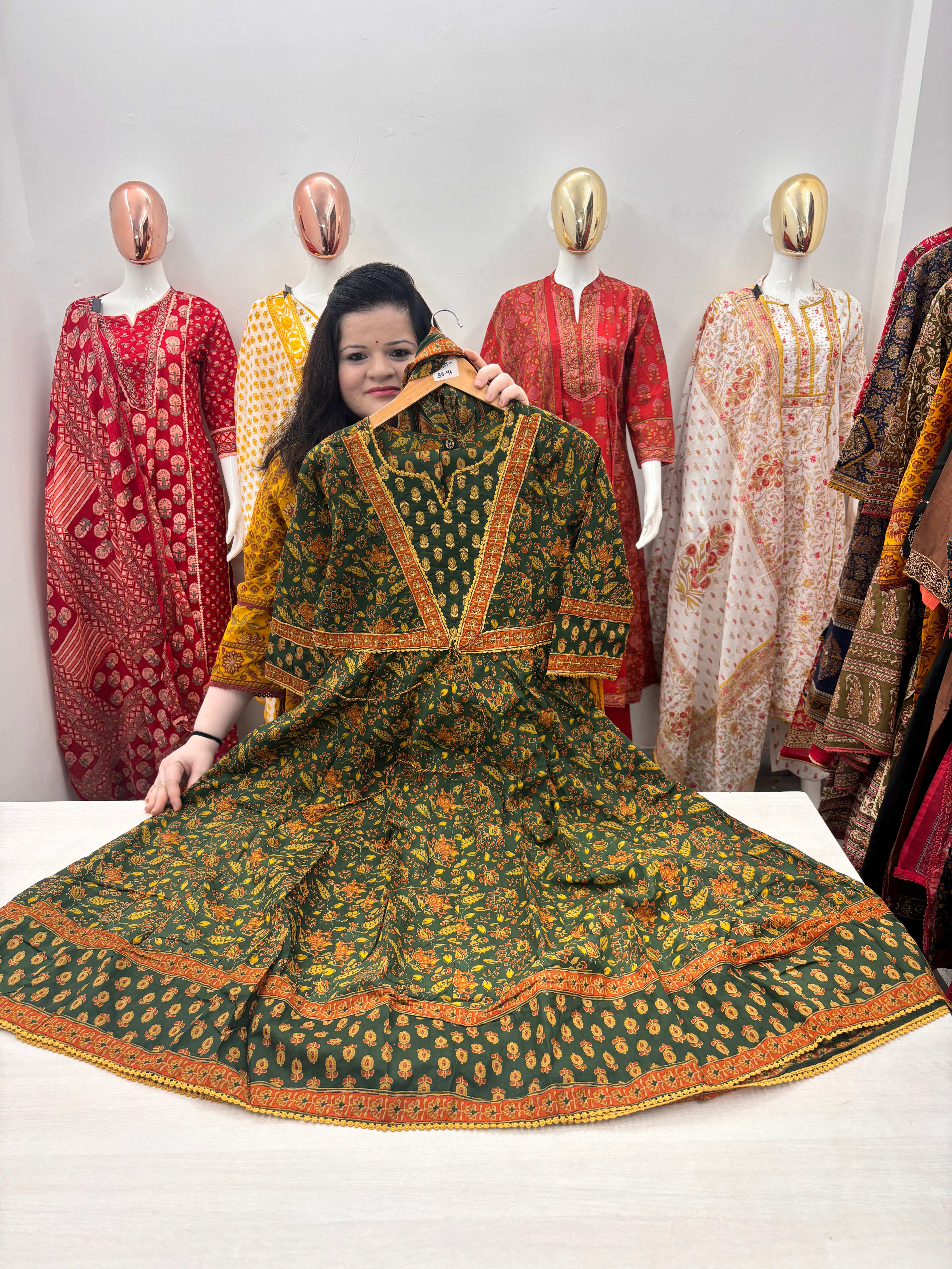 Cotton Anarkali Kurta set with handwork and handwork