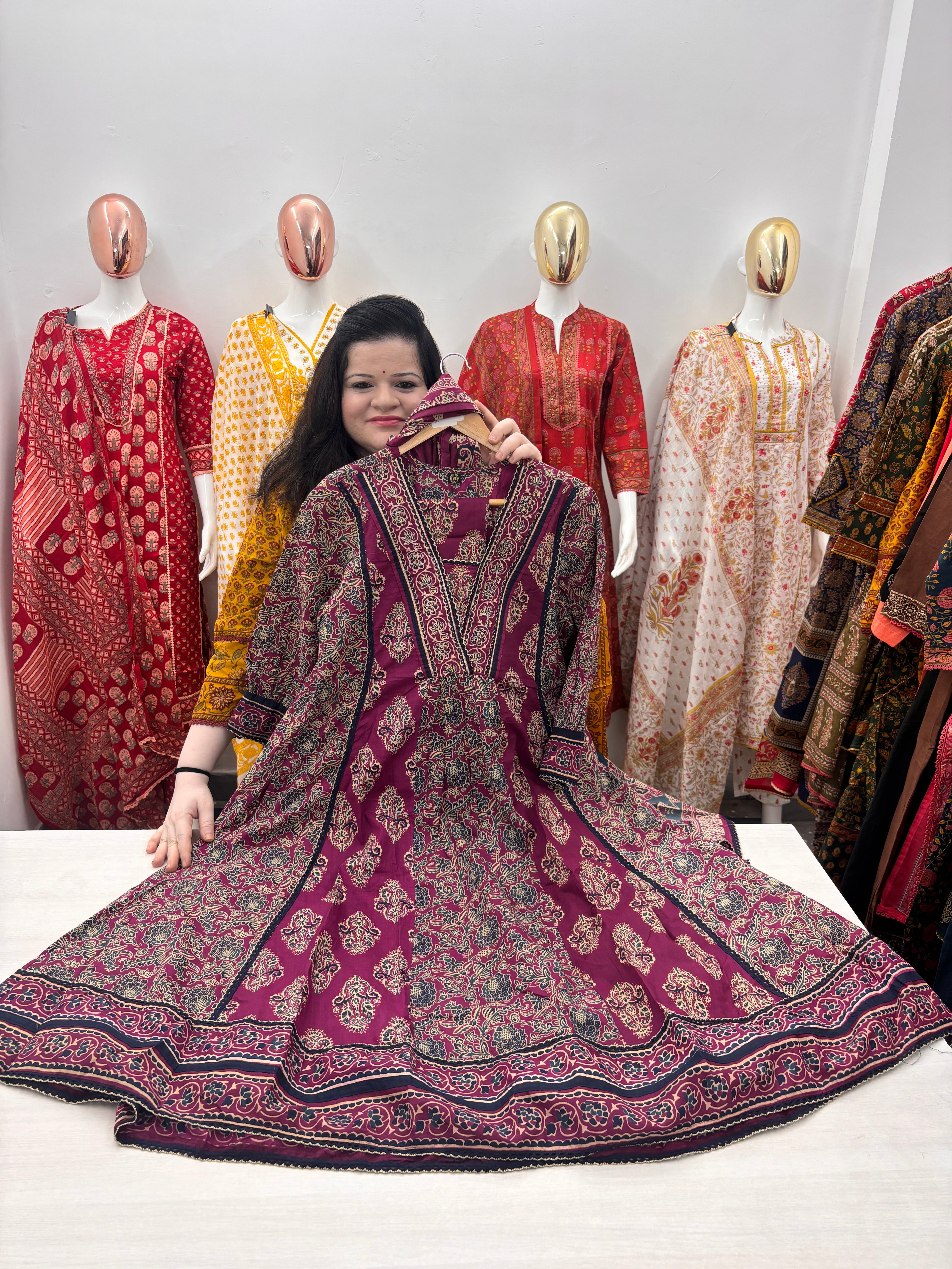 Cotton Anarkali Kurta set with handwork