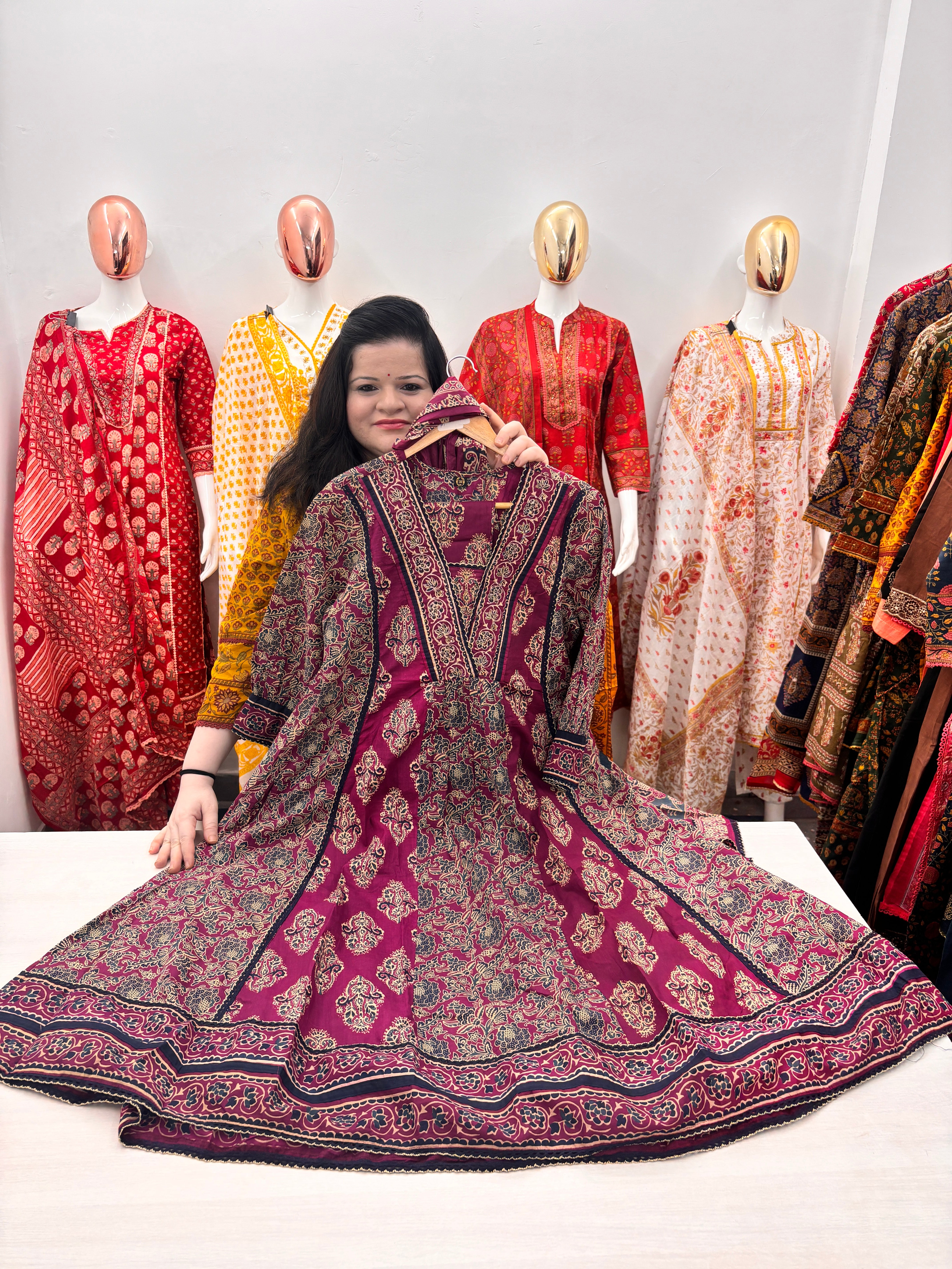 Cotton Anarkali Kurta set with handwork