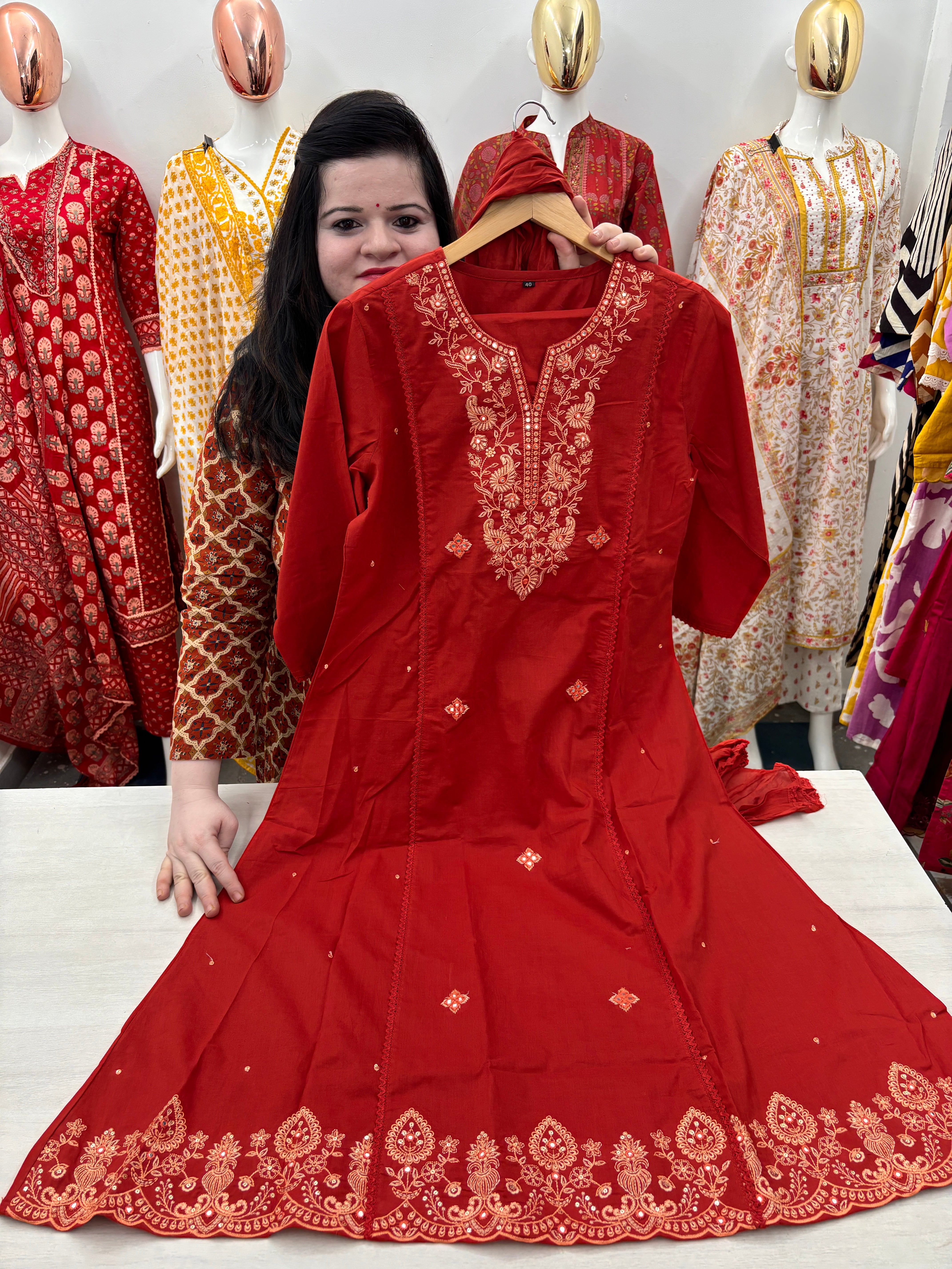 Cotton embroidery kurta dupatta set