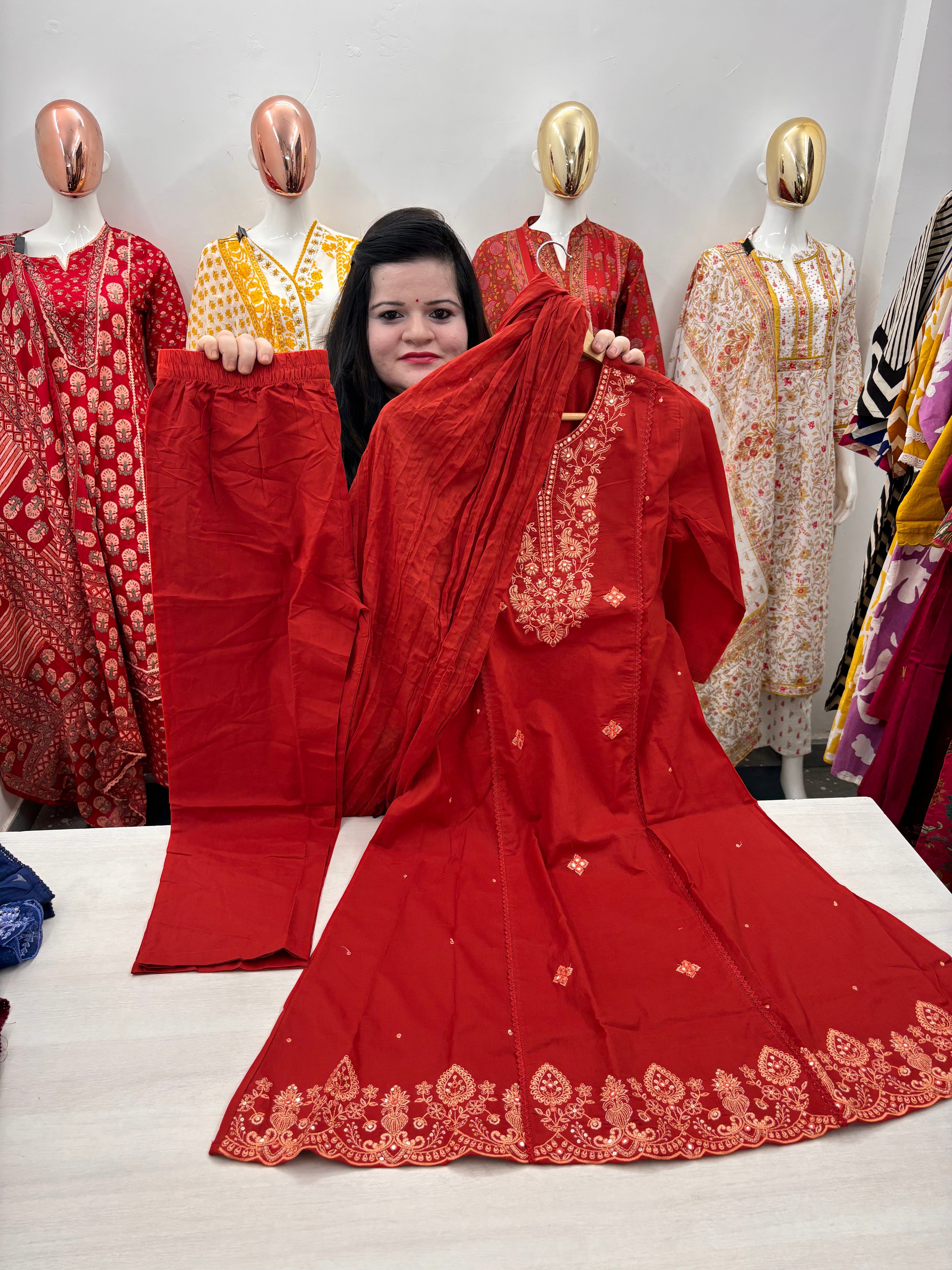 Cotton embroidery kurta dupatta set