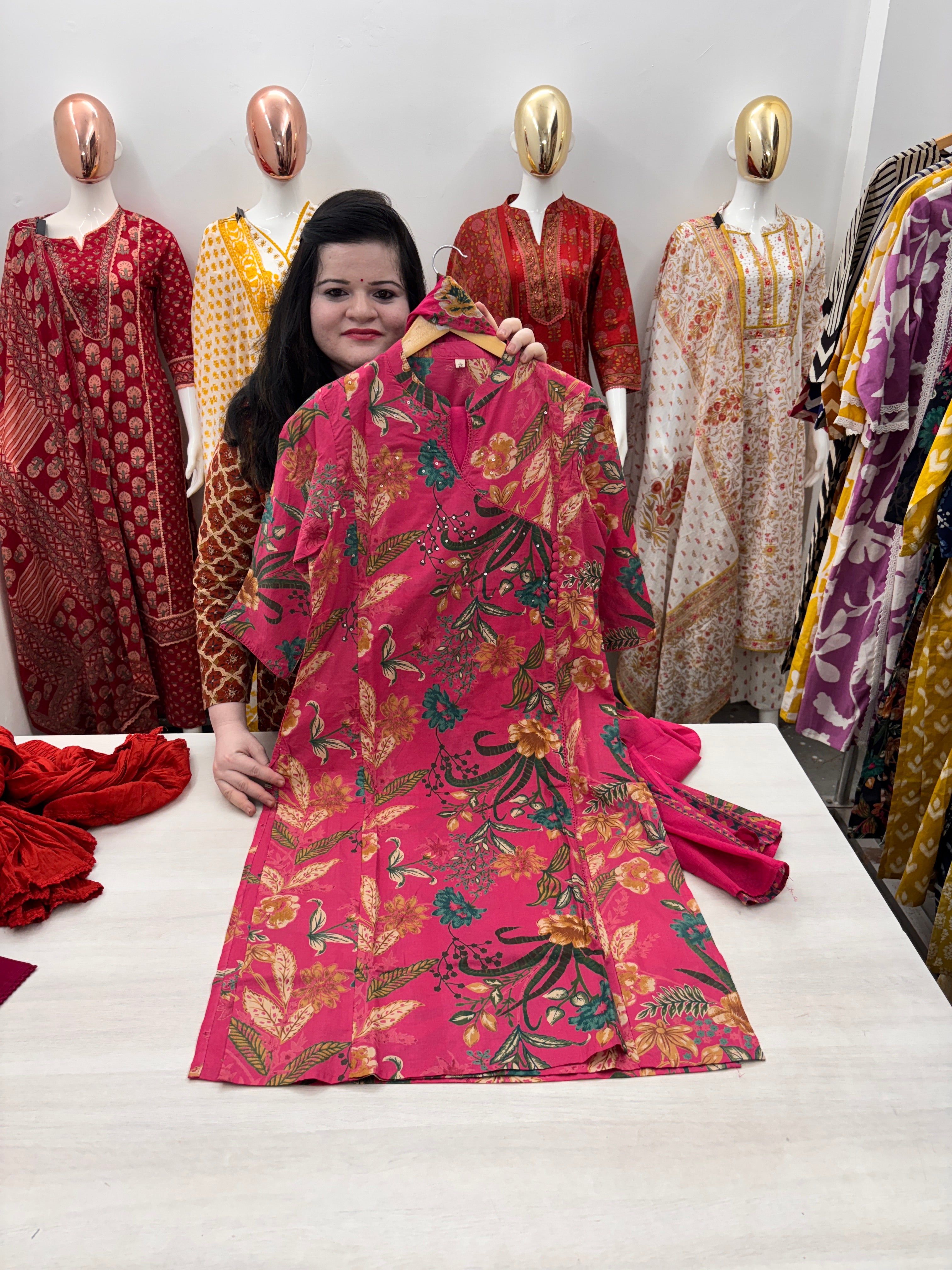 Cotton anngrakha pattern kurta dupatta set