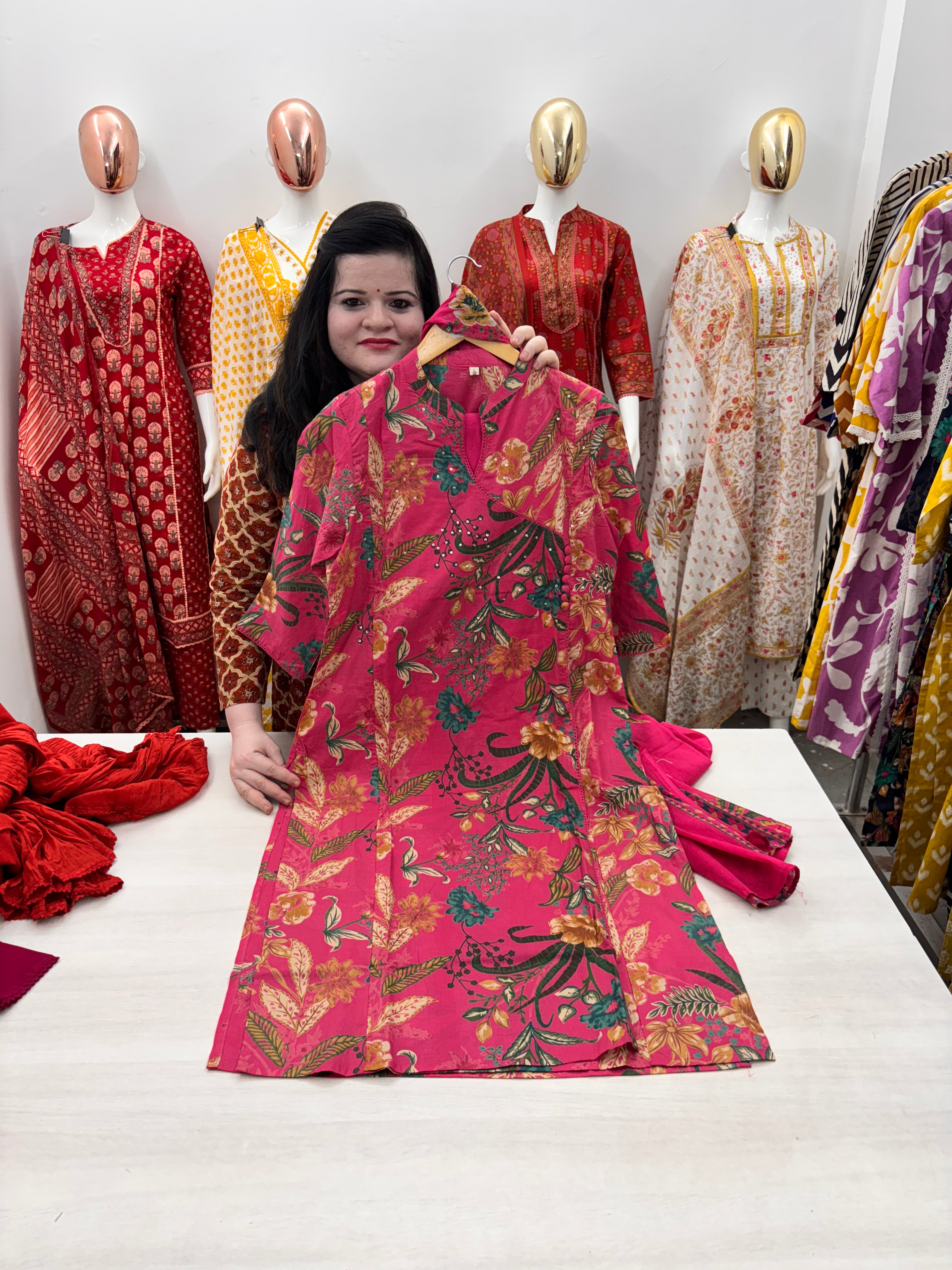 Cotton anngrakha pattern kurta dupatta set