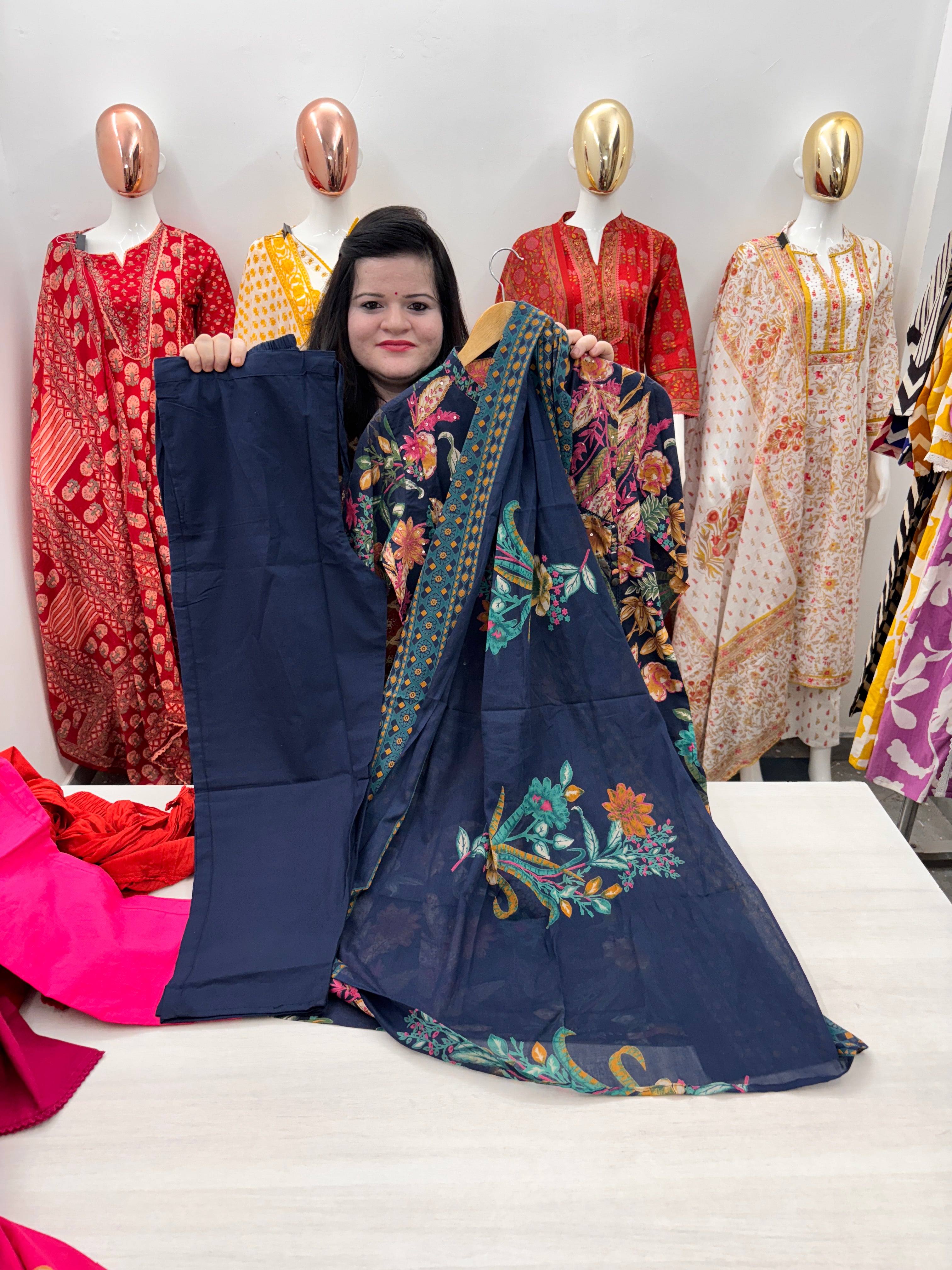 Cotton anngrakha pattern kurta dupatta set