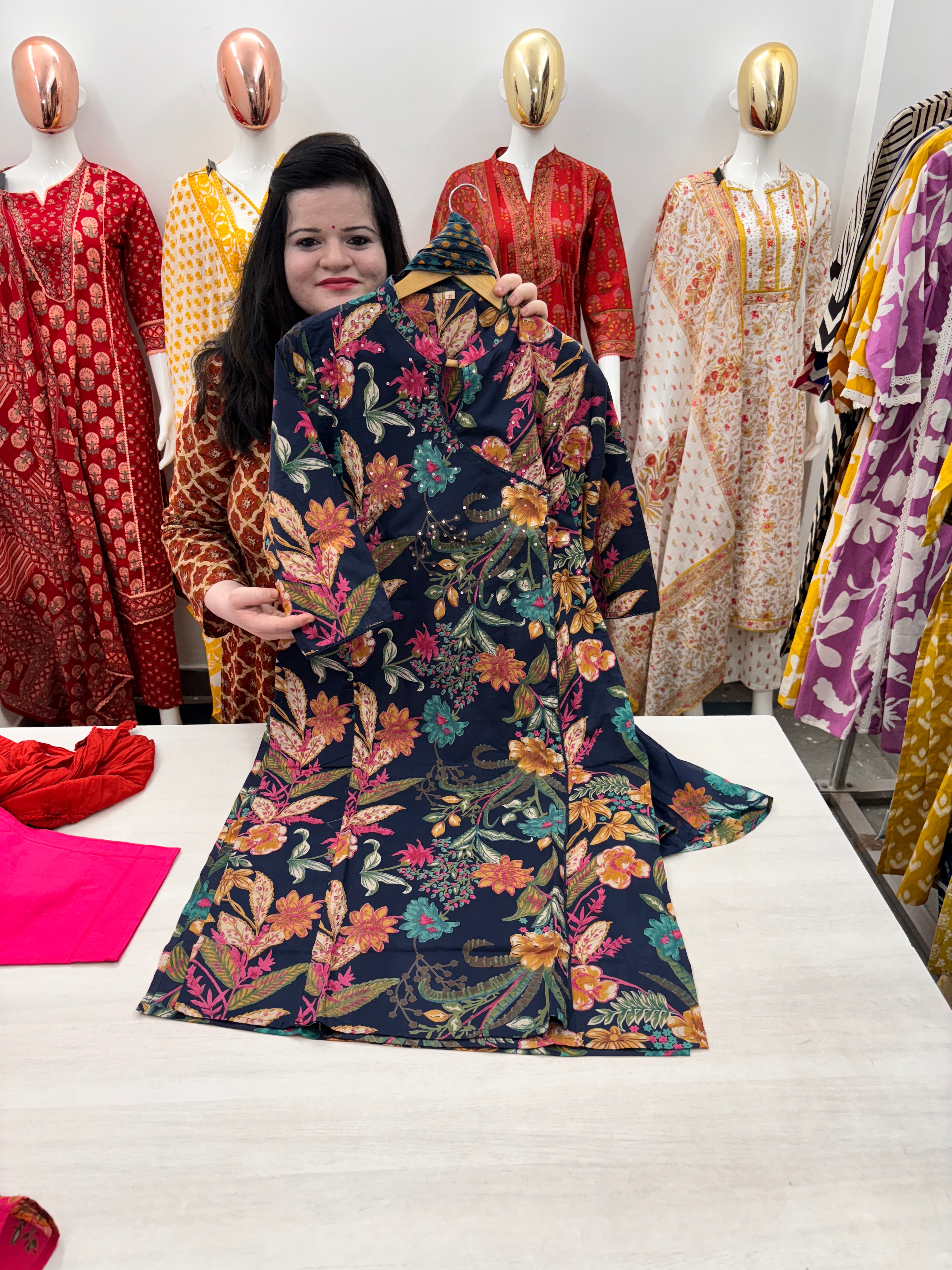 Cotton anngrakha pattern kurta dupatta set