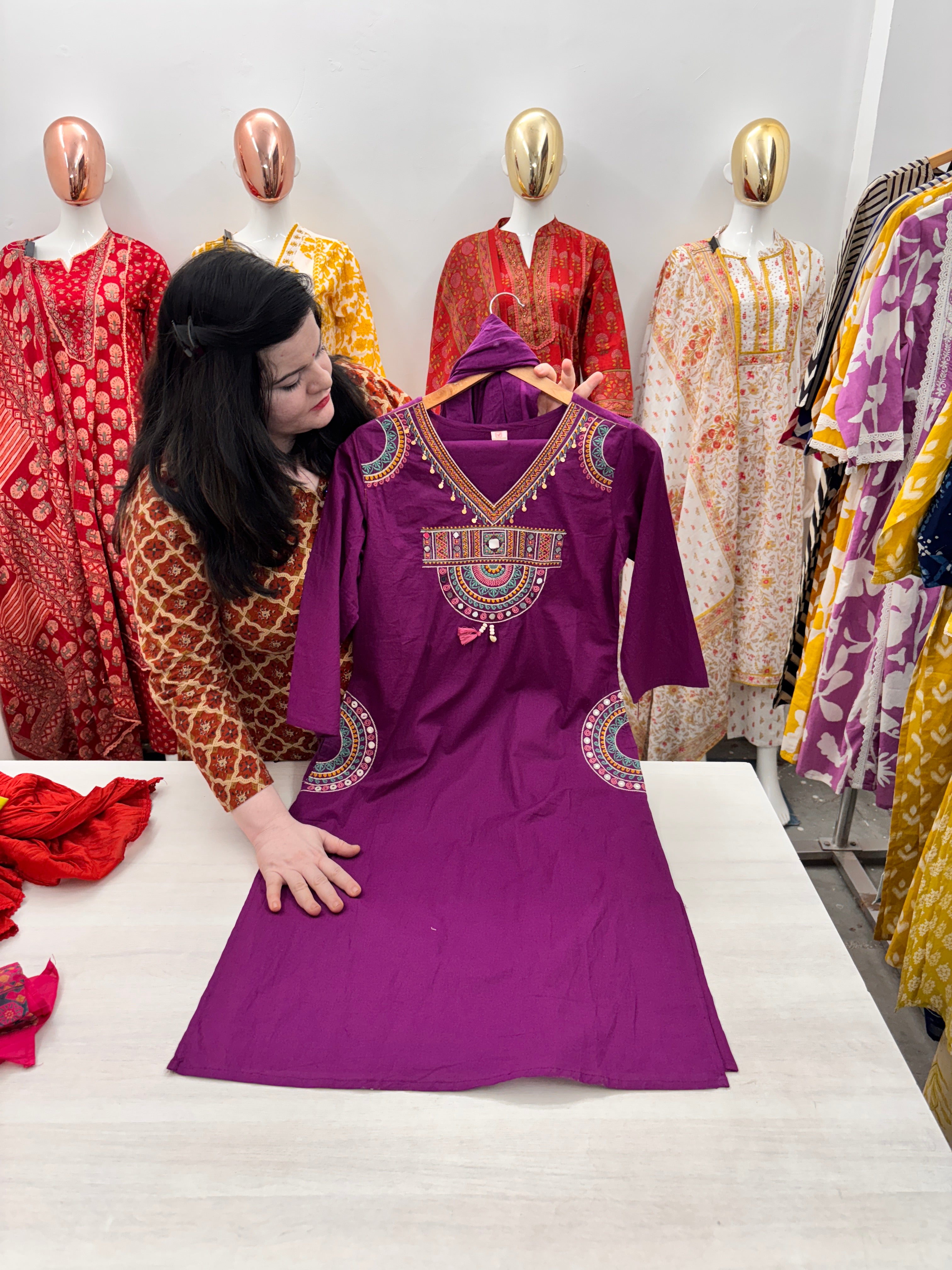 Designer cotton heavy neck work dupatta set