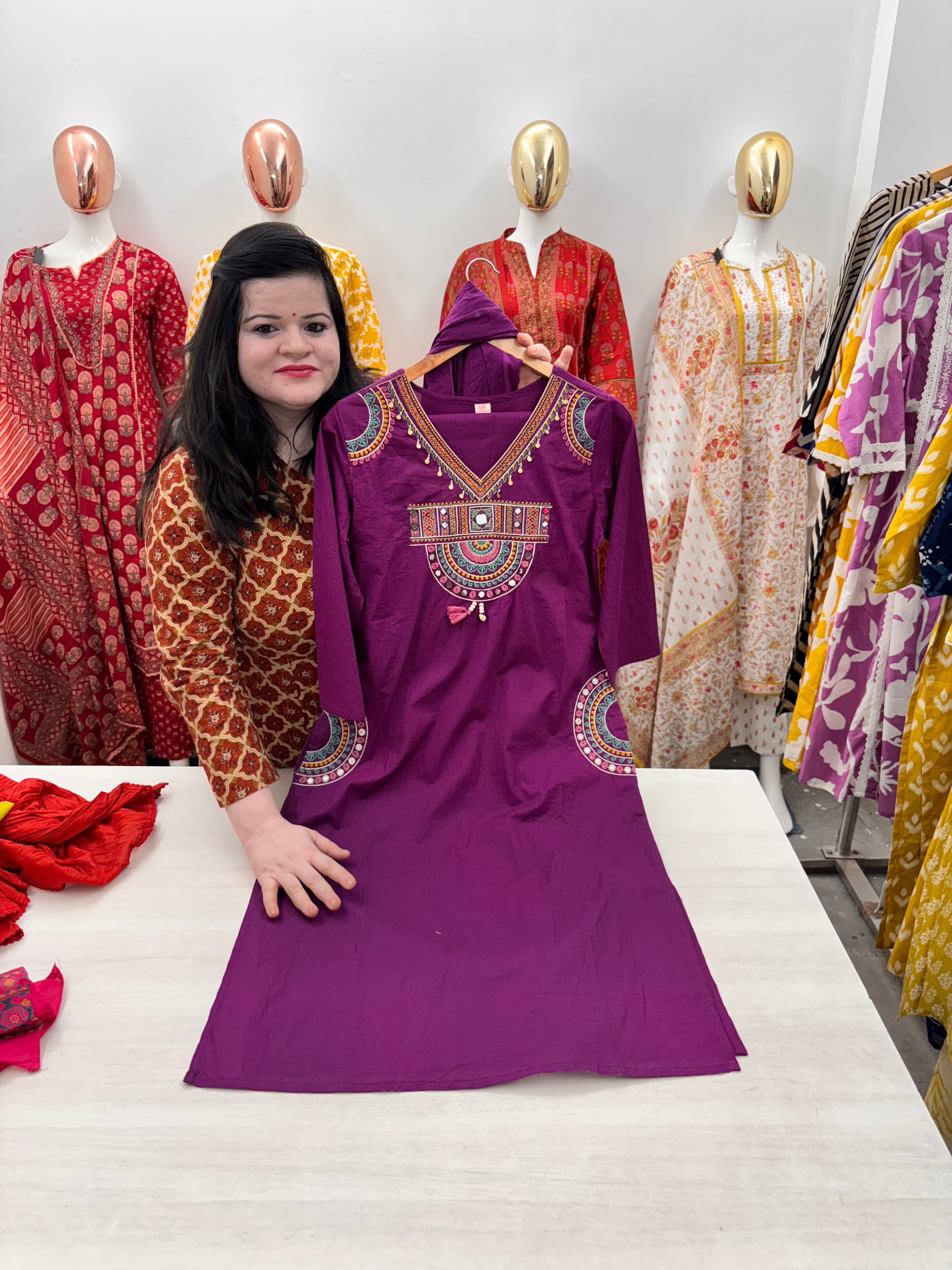 Designer cotton heavy neck work dupatta set