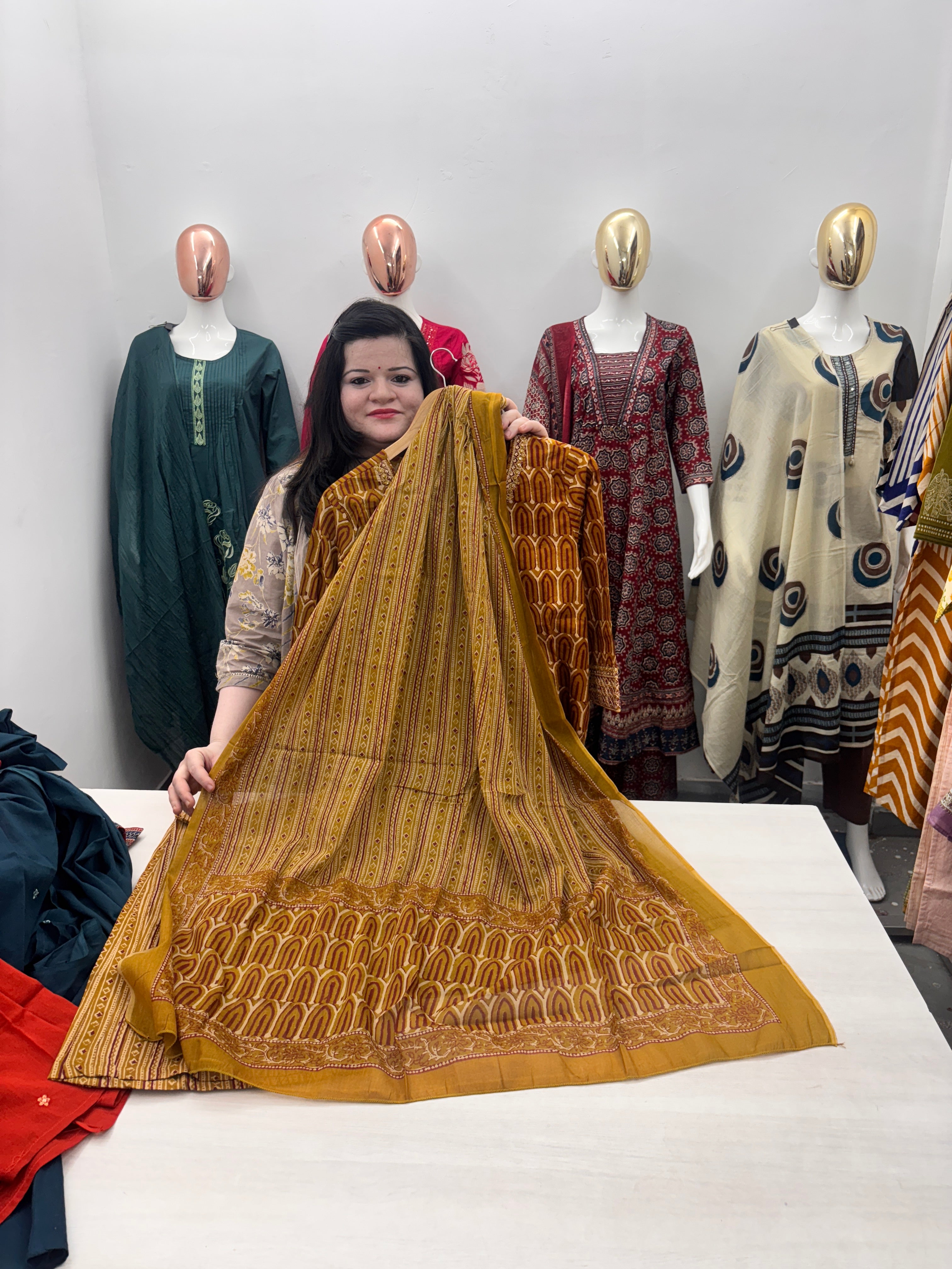 Ajrakh print Straight kurta with divider plazzo