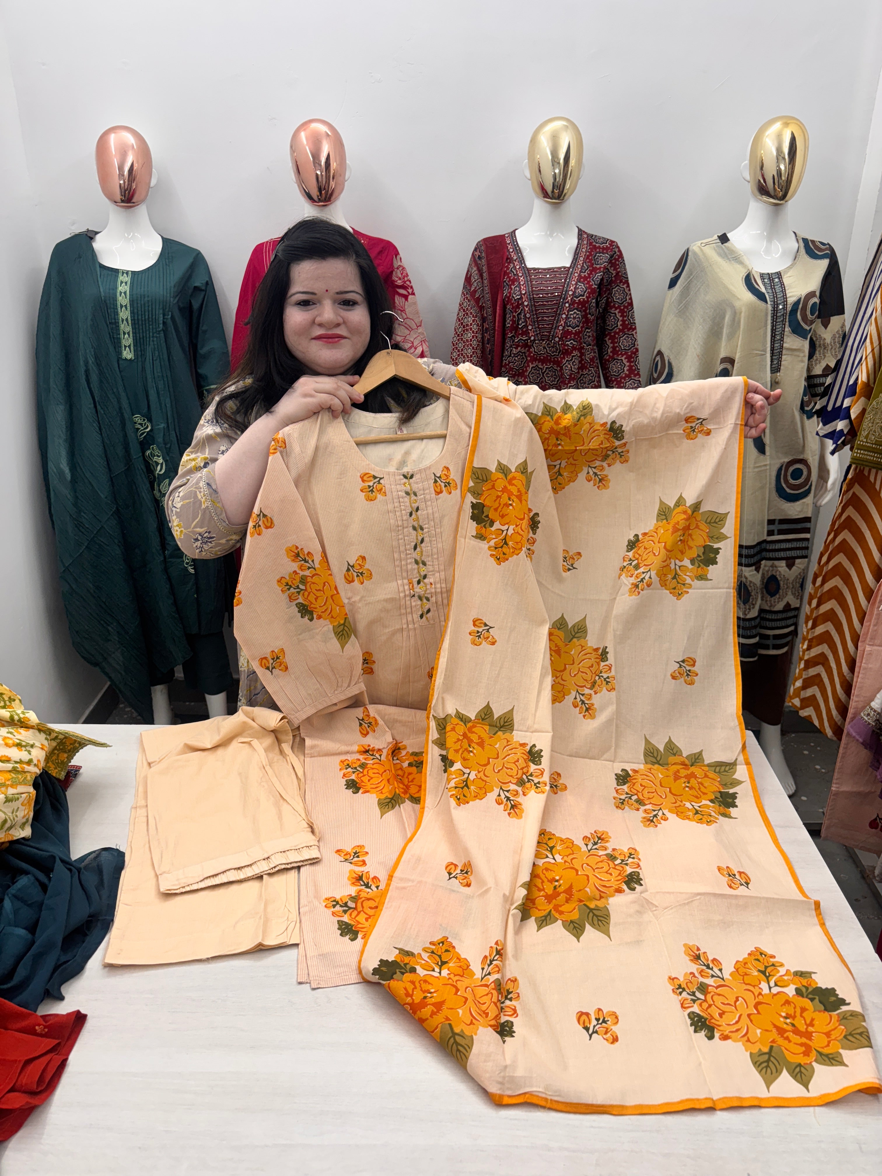 Cotton floral digital print suit with dupatta