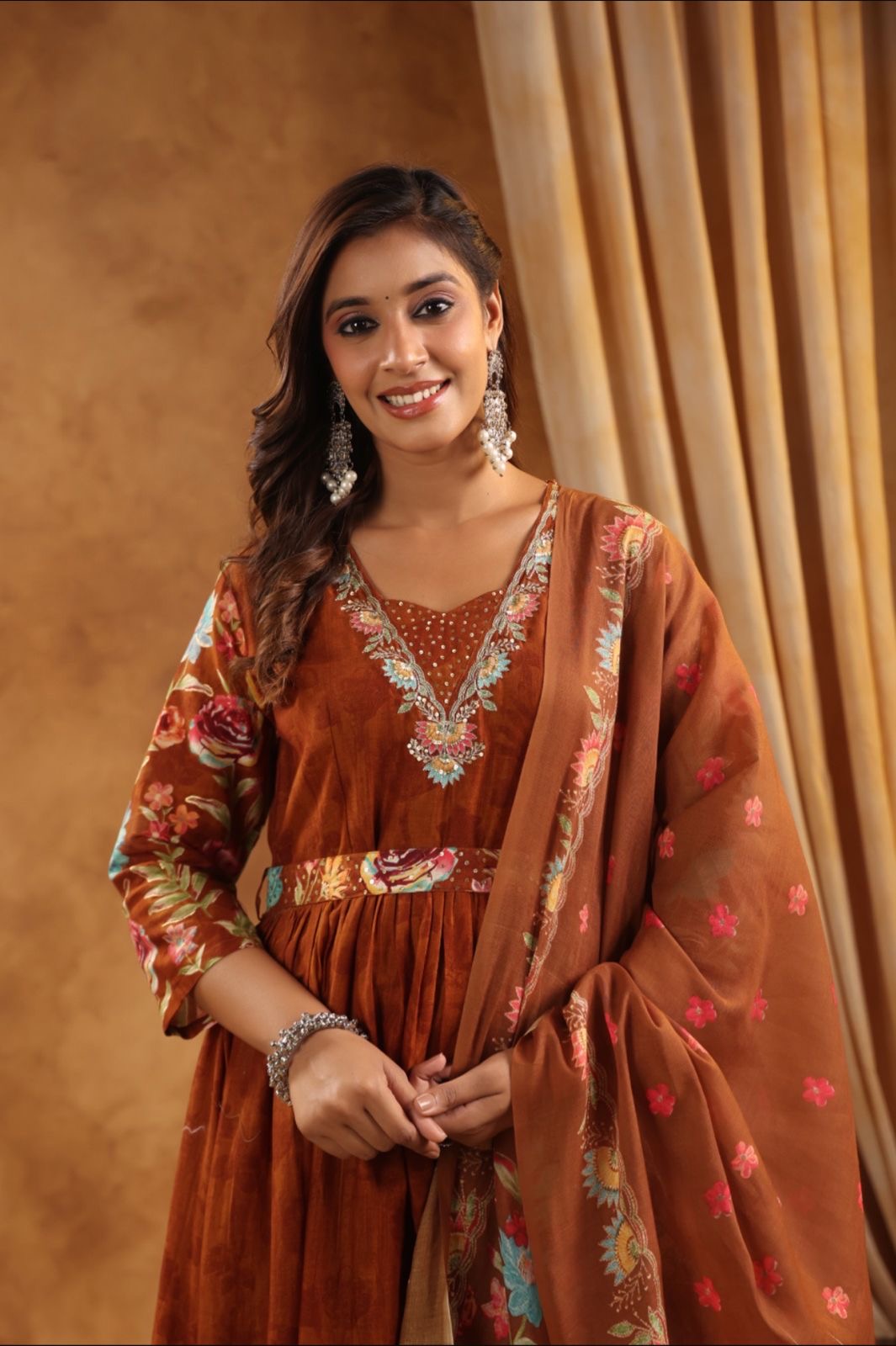 Mul Cotton Anarkali Kurta set with handwork