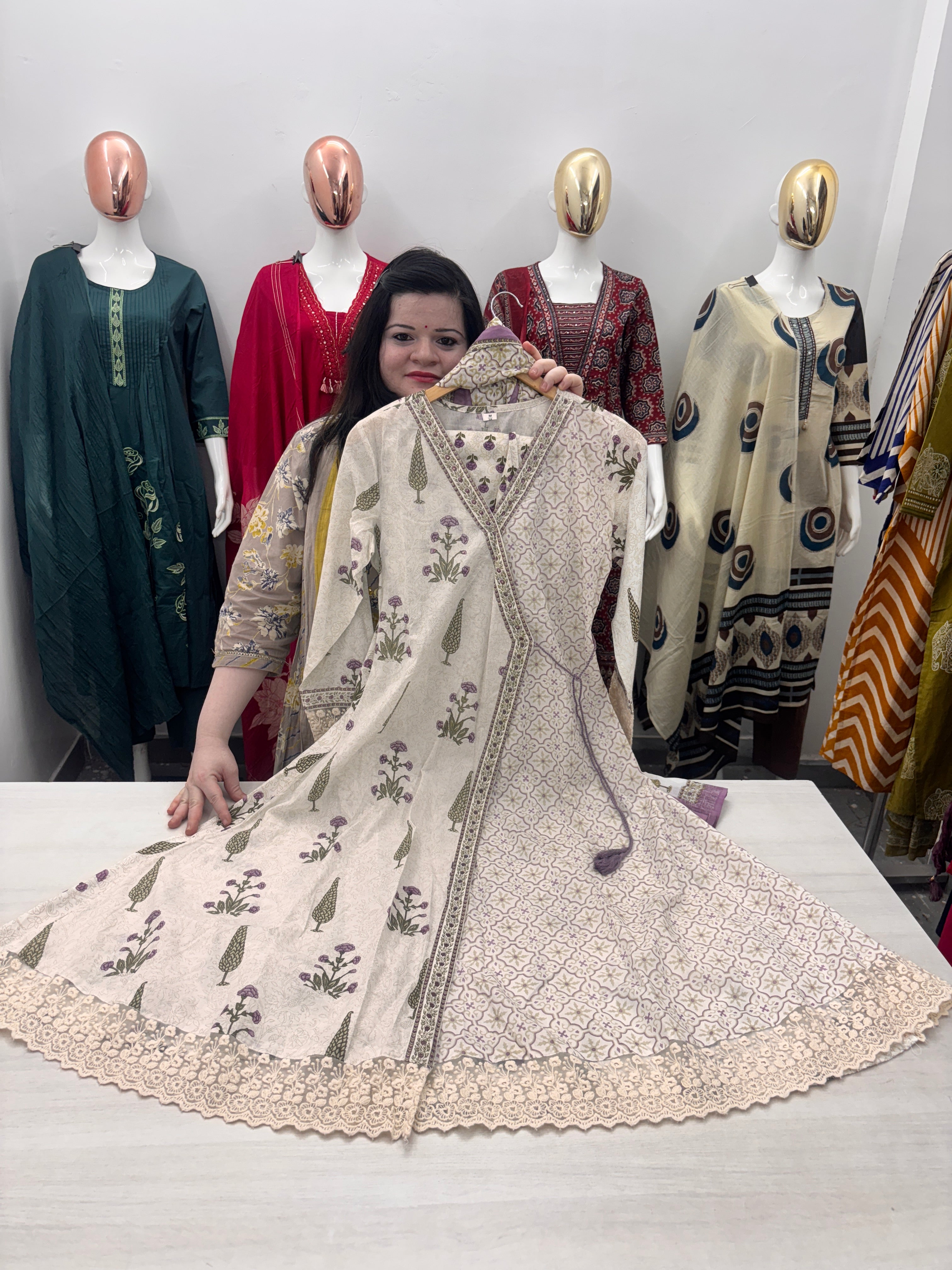 Angrakha Anarkali with full sleeves, straight pant & dupatta