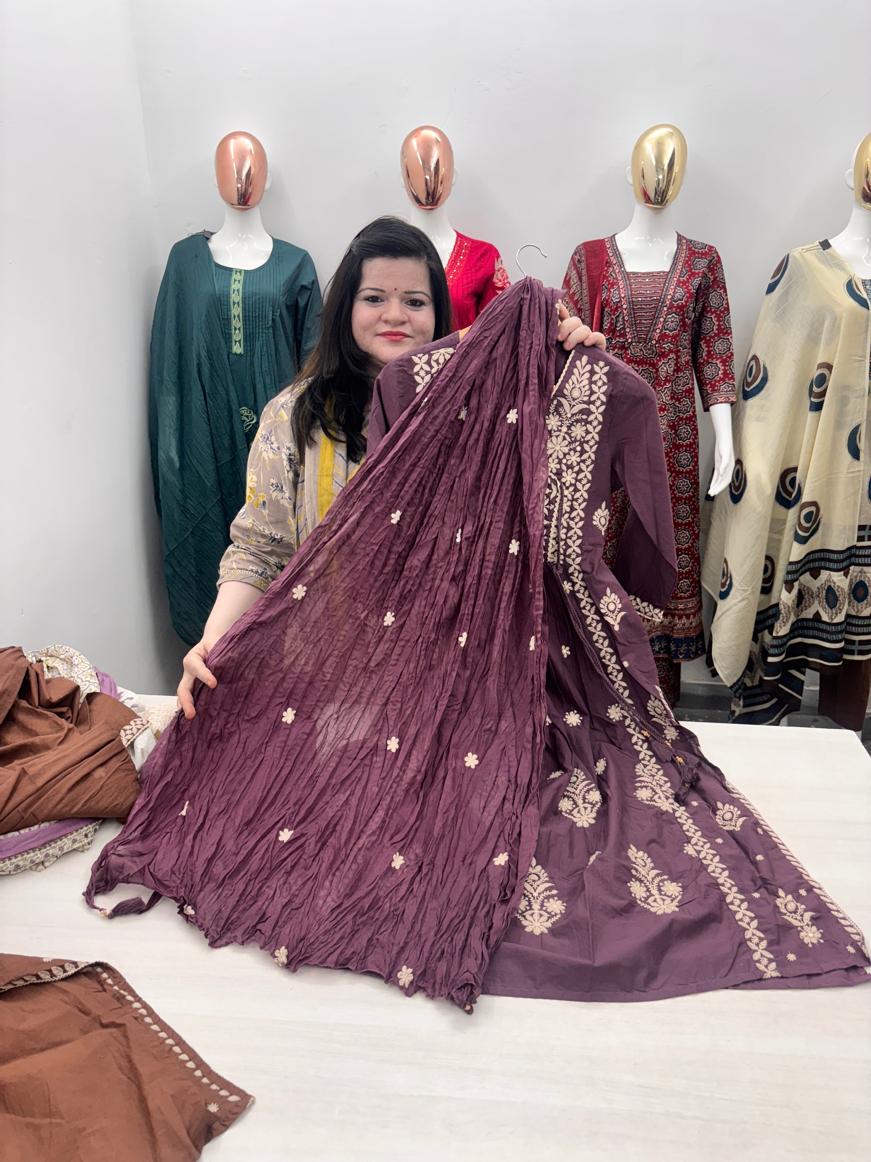 Thread embroidery A line with Straight Pant in pure cotton