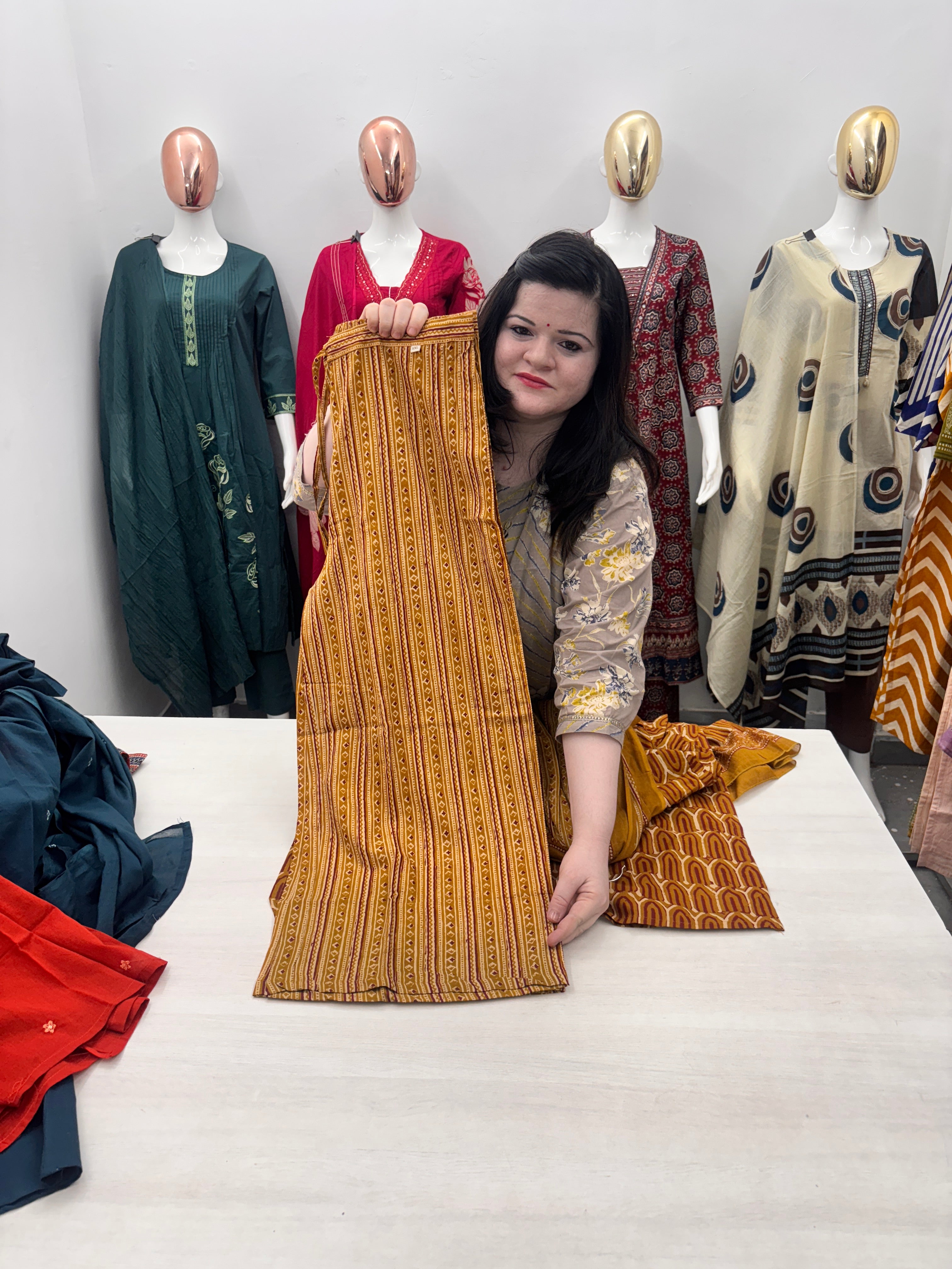 Ajrakh print Straight kurta with divider plazzo