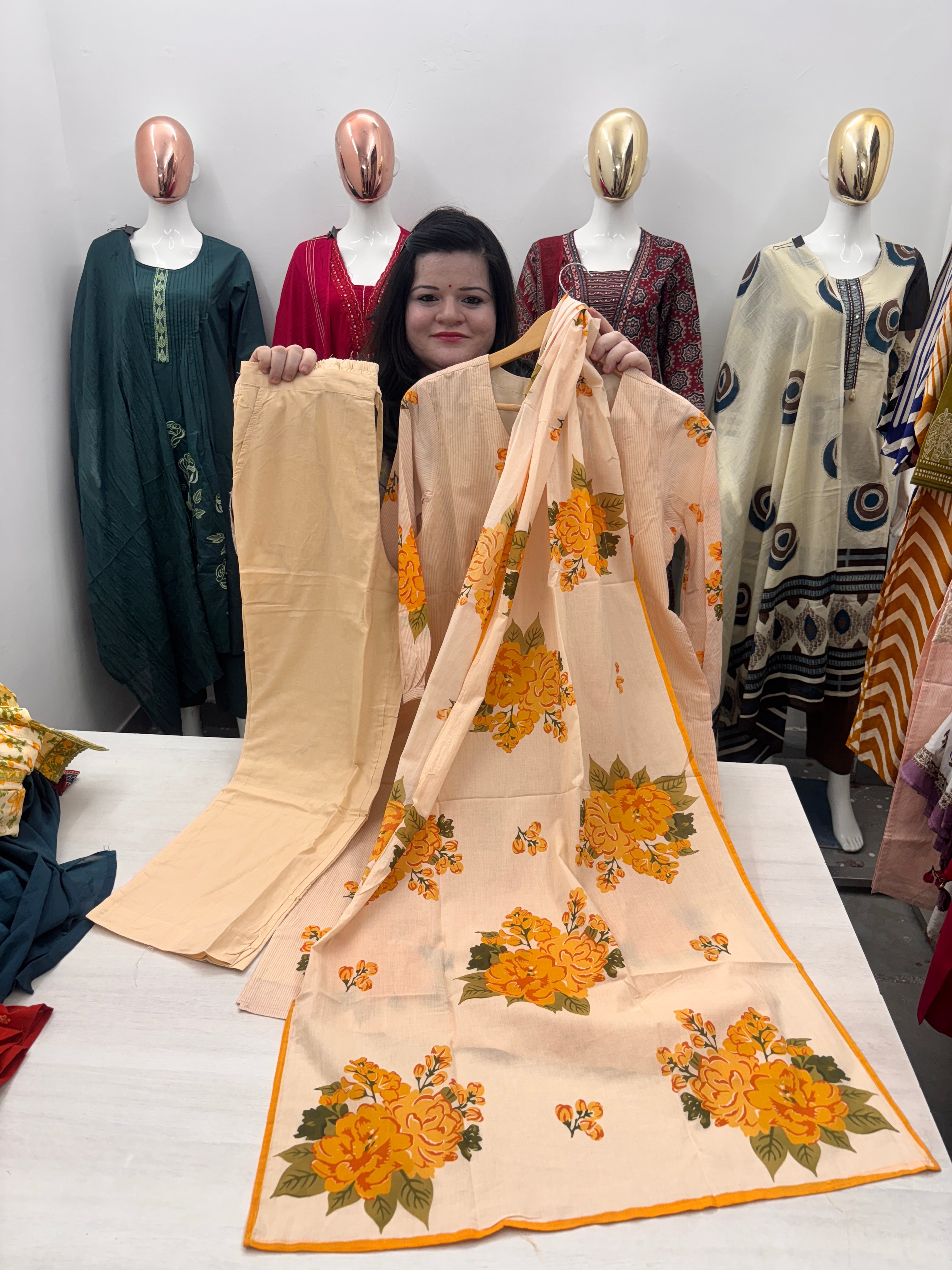 Cotton floral digital print suit with dupatta