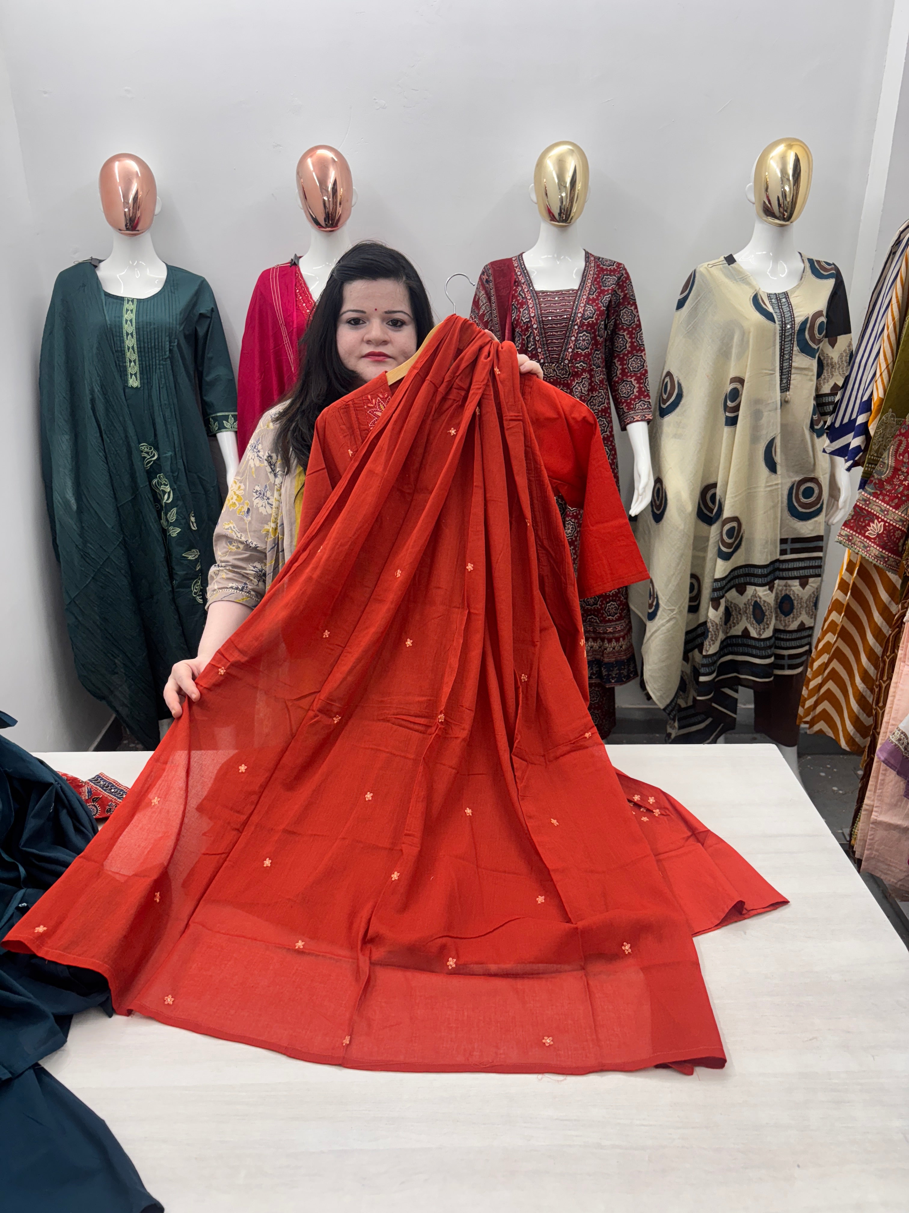 Heavy cotton embroidery dupatta set