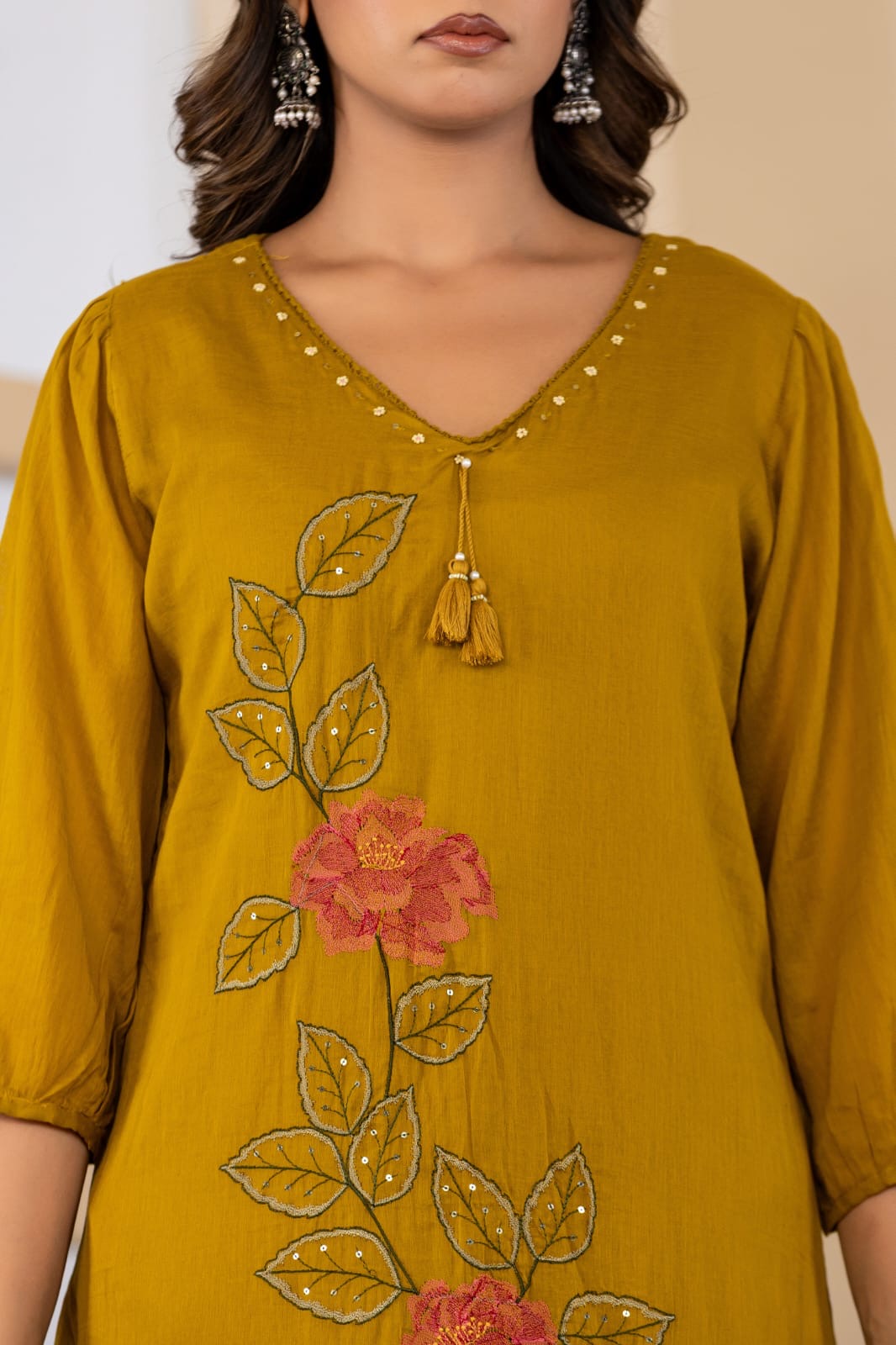 Mustard Yellow Floral Embroidered Kurta Set with Dupatta for Women | Elegant Festive Ethnic Wear