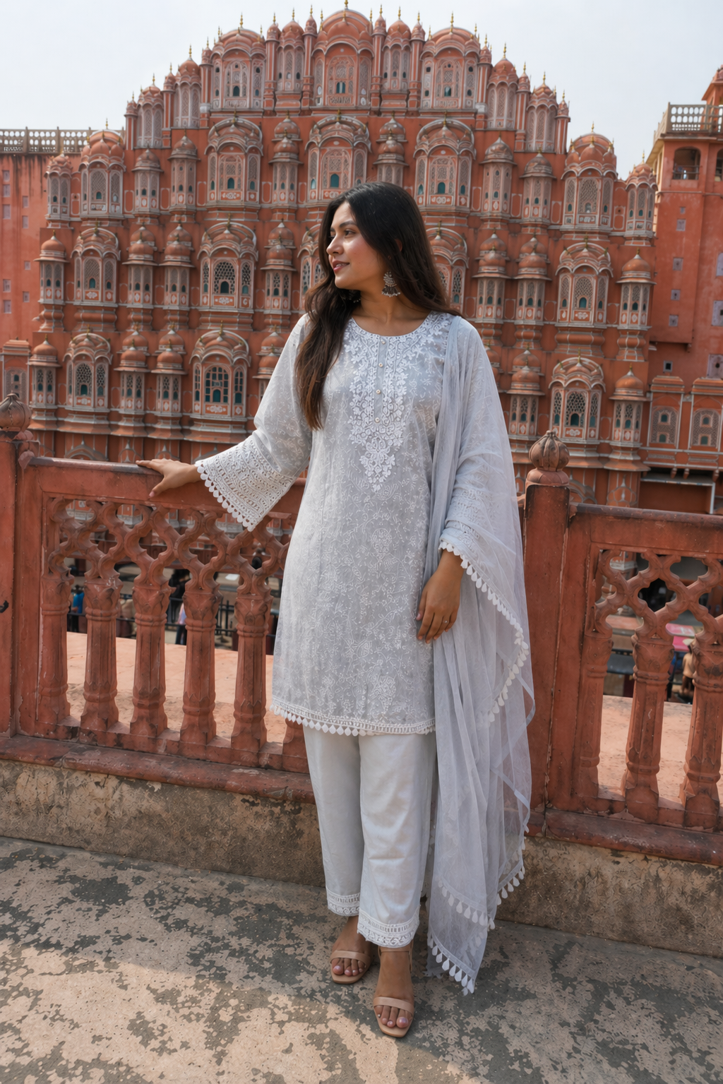 Pure White Chikankari Cotton 3-Piece Suit Set with Dupatta | Elegant Ethnic Kurta Pant Set for Women