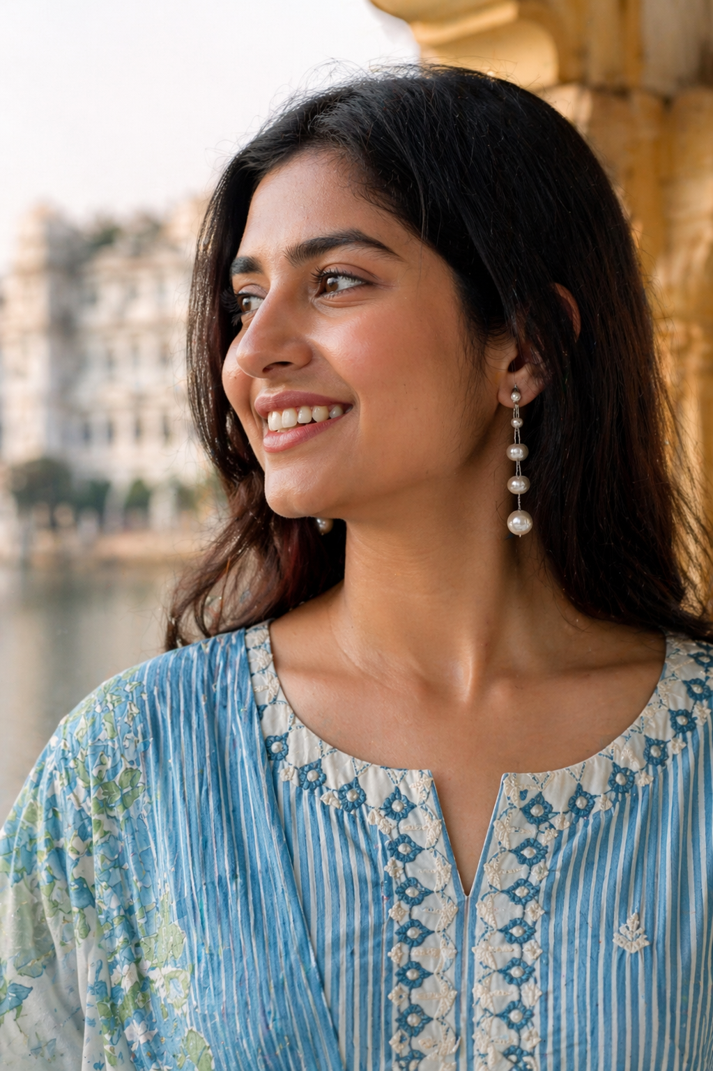 Sky Blue Floral Cotton 3 Piece Suit Set with Dupatta | Elegant Ethnic Kurta Pant Set for Women | Festive & Daily Wear