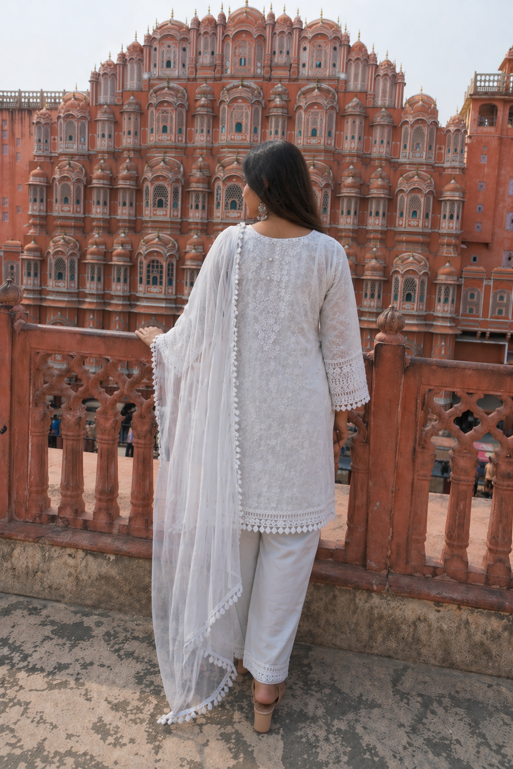 Pure White Chikankari Cotton 3-Piece Suit Set with Dupatta | Elegant Ethnic Kurta Pant Set for Women