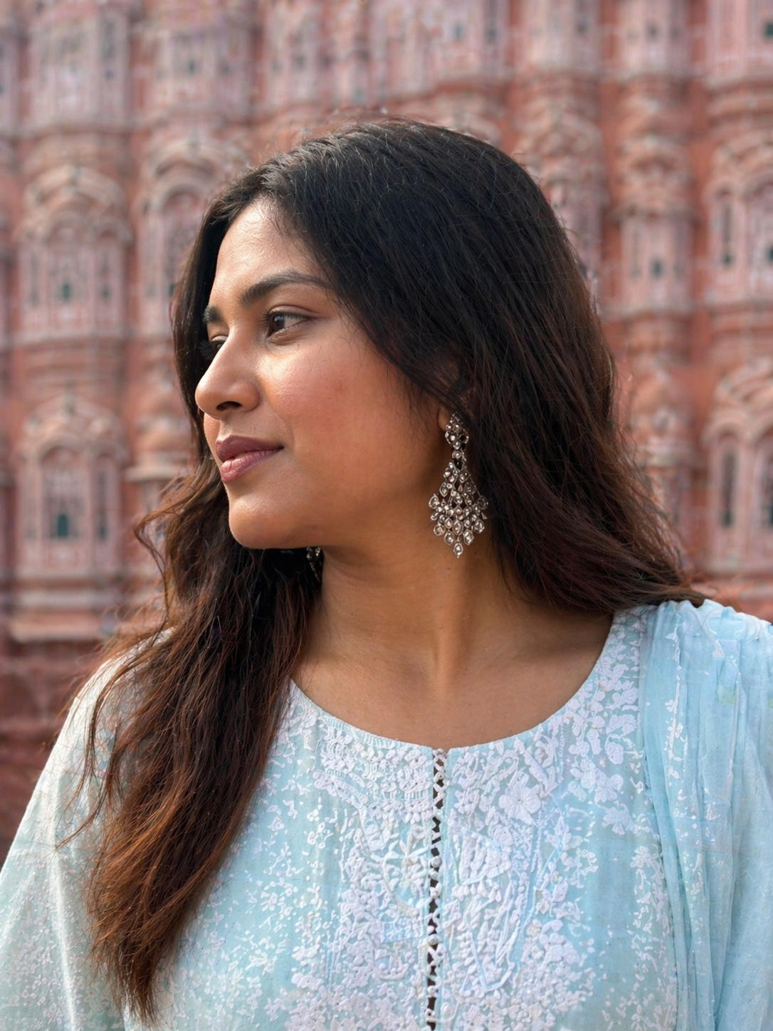 Powder Blue Cotton Chikankari 3-Piece Suit Set with Dupatta | Elegant Ethnic Kurta Set for Women