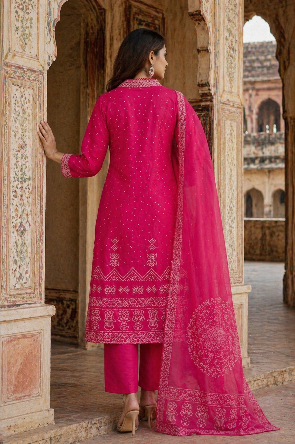 Hot Pink Cotton Printed Kurta Pant Dupatta Set for Women | Jaipuri Ethnic 3 Piece Suit | Festive & Daily Wear