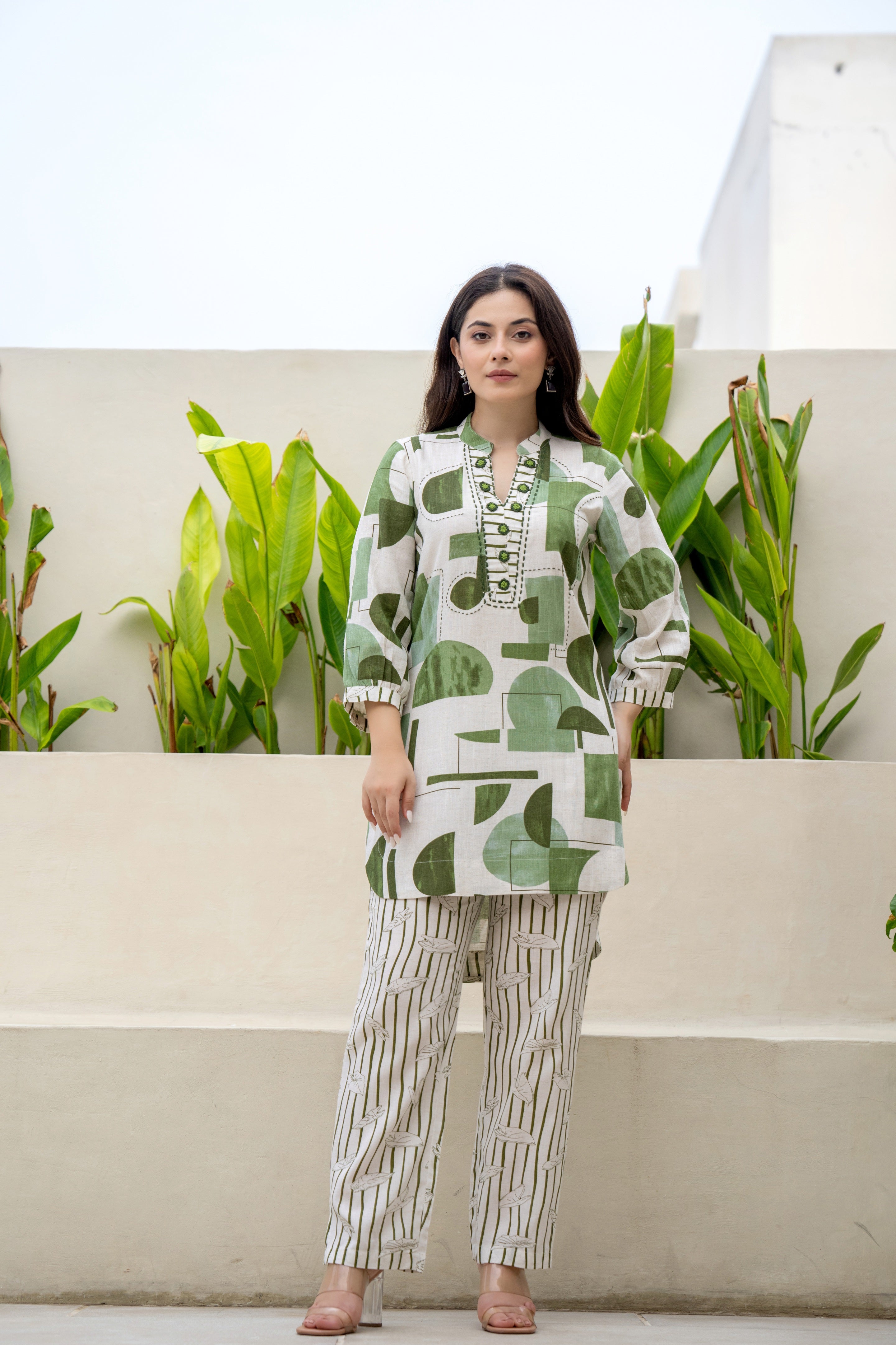 Green Abstract Printed Cotton Kurti Pant Co-ord Set for Women | Premium Summer Ethnic Wear | Straight Kurta with Printed Pants